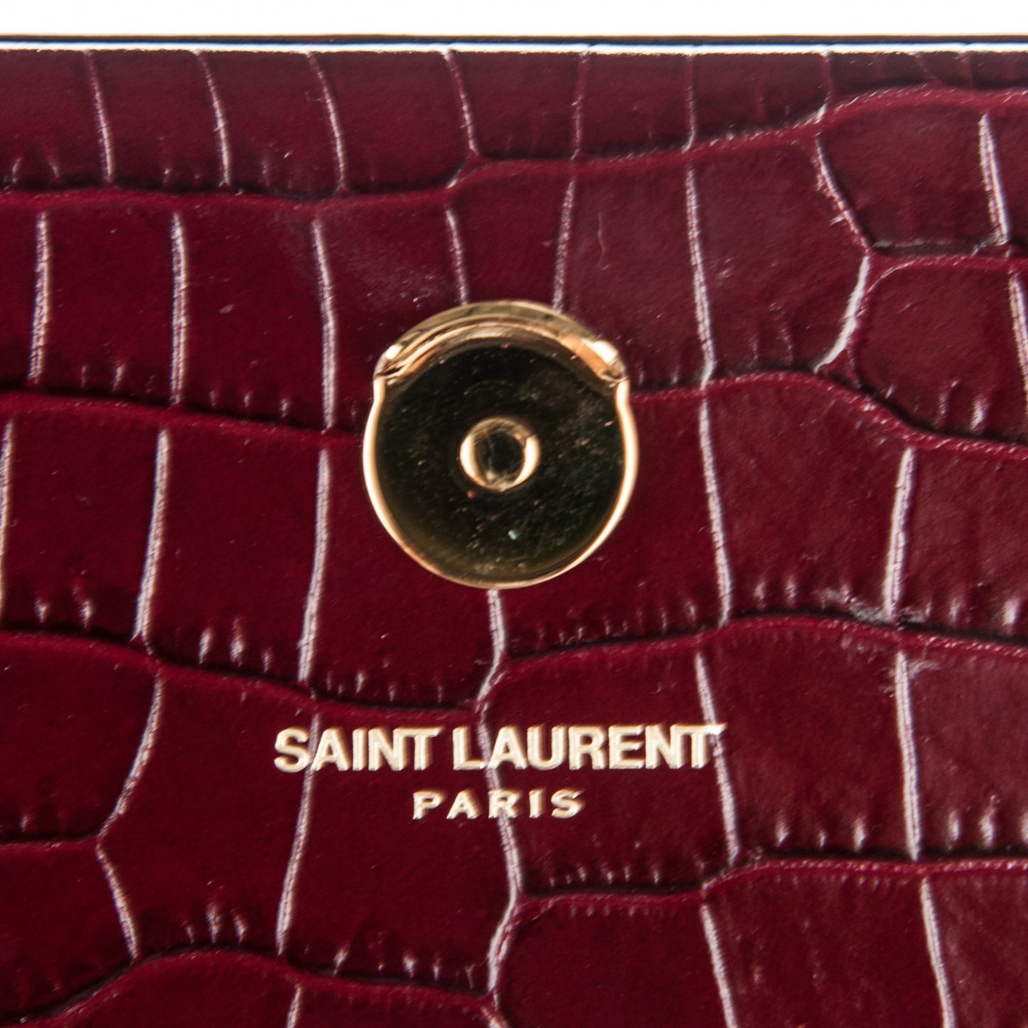 Calfskin Crocodile Embossed Medium Classic Monogram Kate Tassel Satchel Dark Red