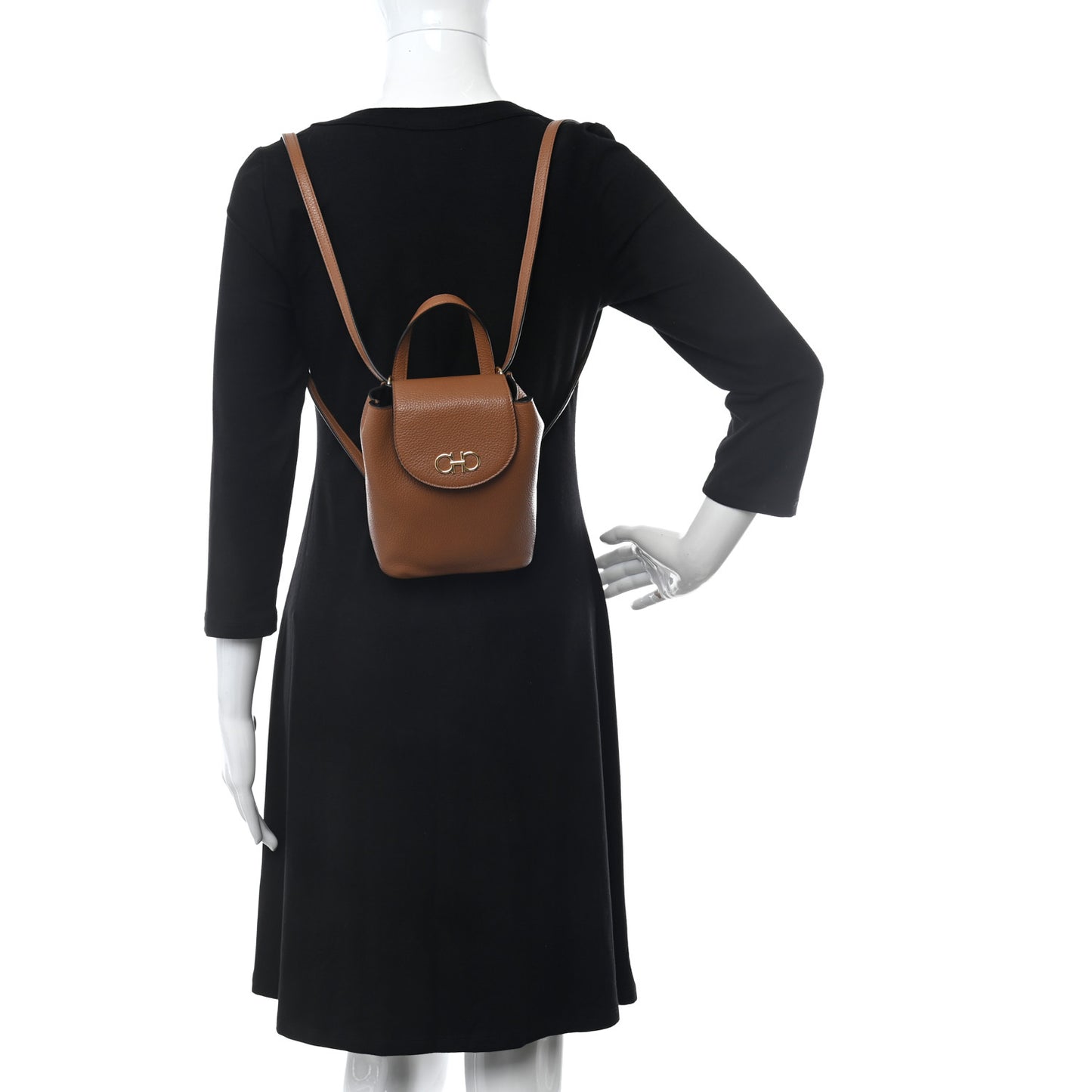 Grained Calfskin Mini Gancini Backpack Brown