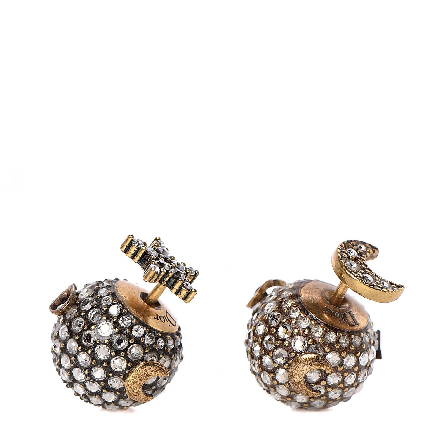 Christian Dior Crystal Star Moon Tribal Earrings Gold 1 of 4