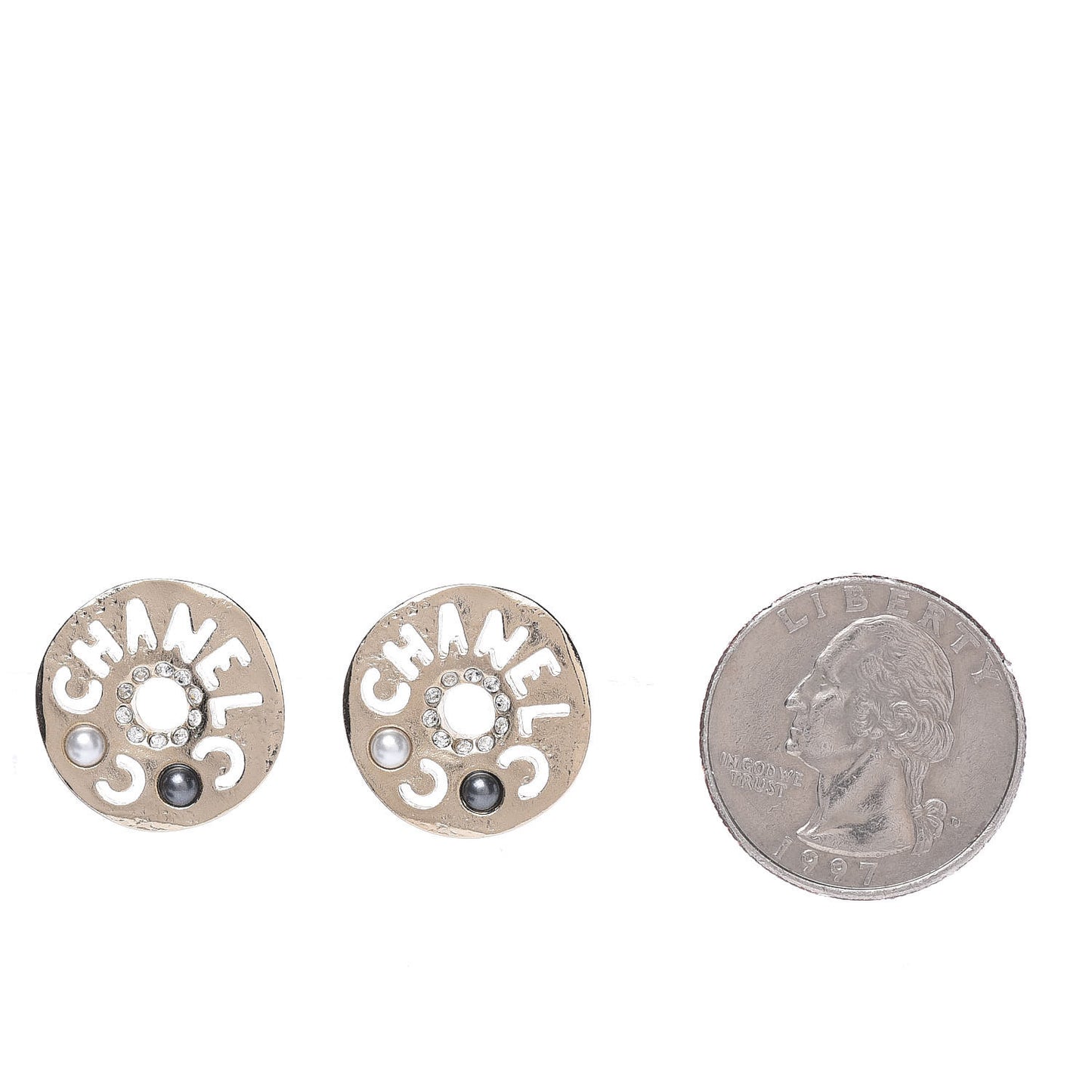 Crystal Pearl Papyrus Stud Earrings Gold Grey