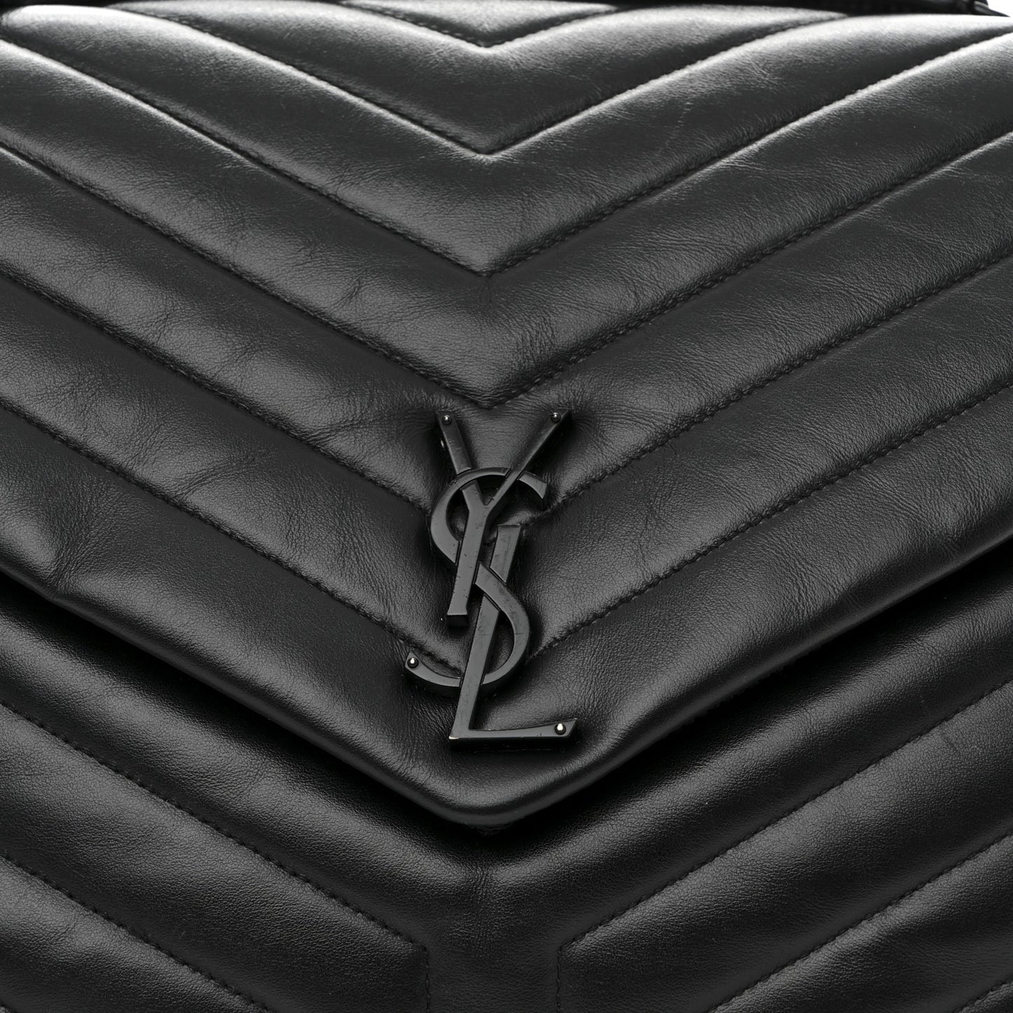 Calfskin Y Quilted Monogram Monochrome Large Loulou Chain Satchel Black
