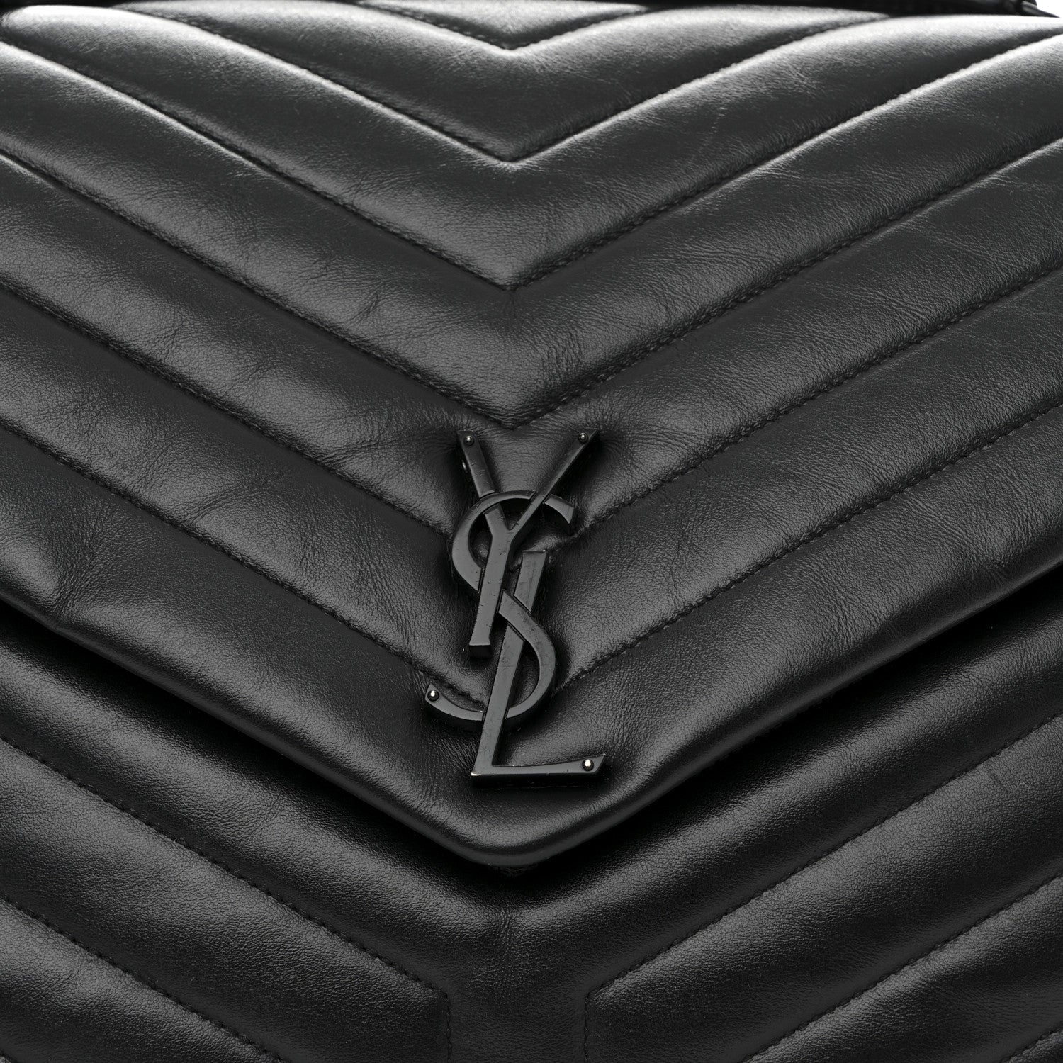 Saint Laurent Calfskin Y Quilted Monogram Monochrome Large Loulou Chain Satchel Black 9 of 14