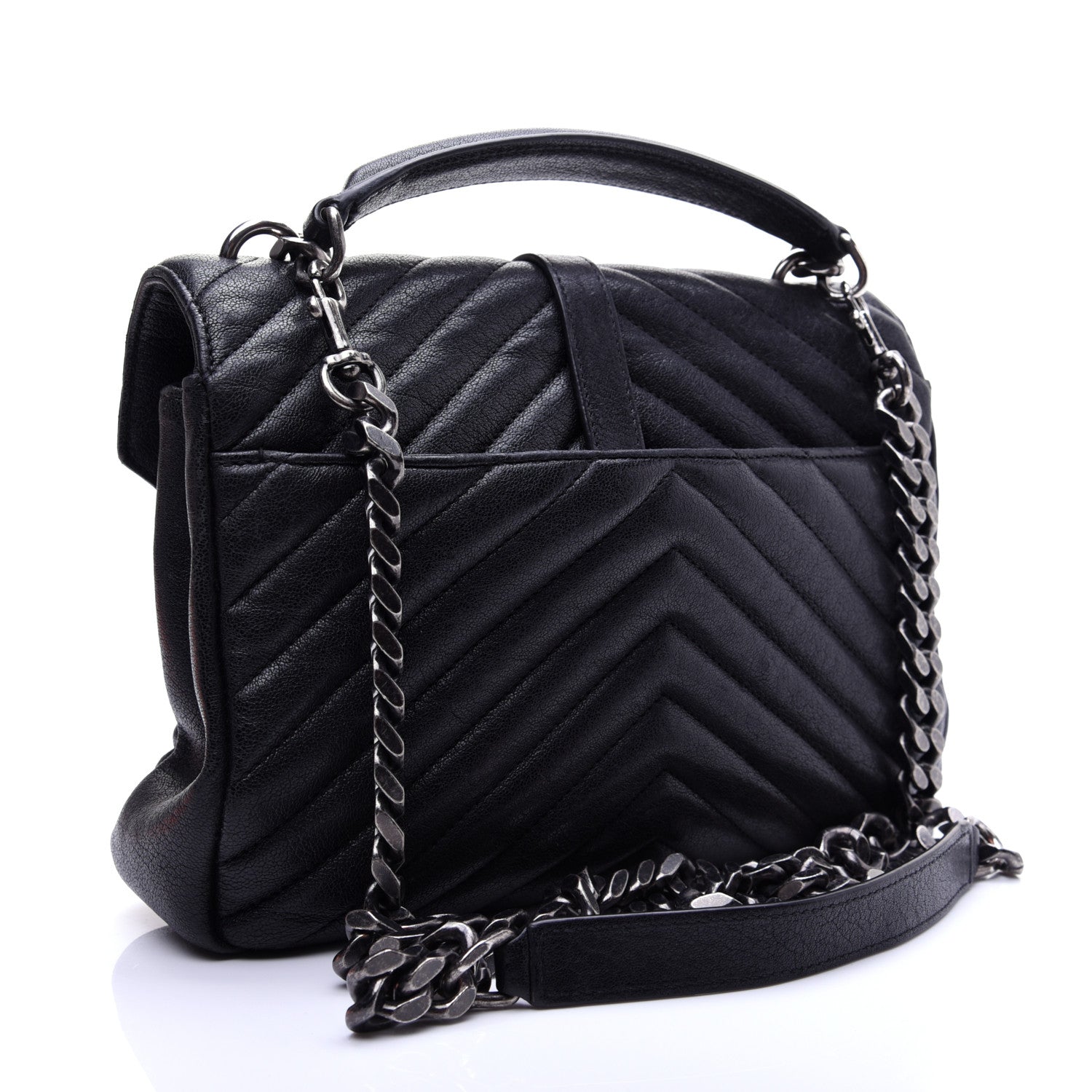 Saint Laurent Sheepskin Matelasse Chevron Monogram Medium College Bag Black 3 of 11