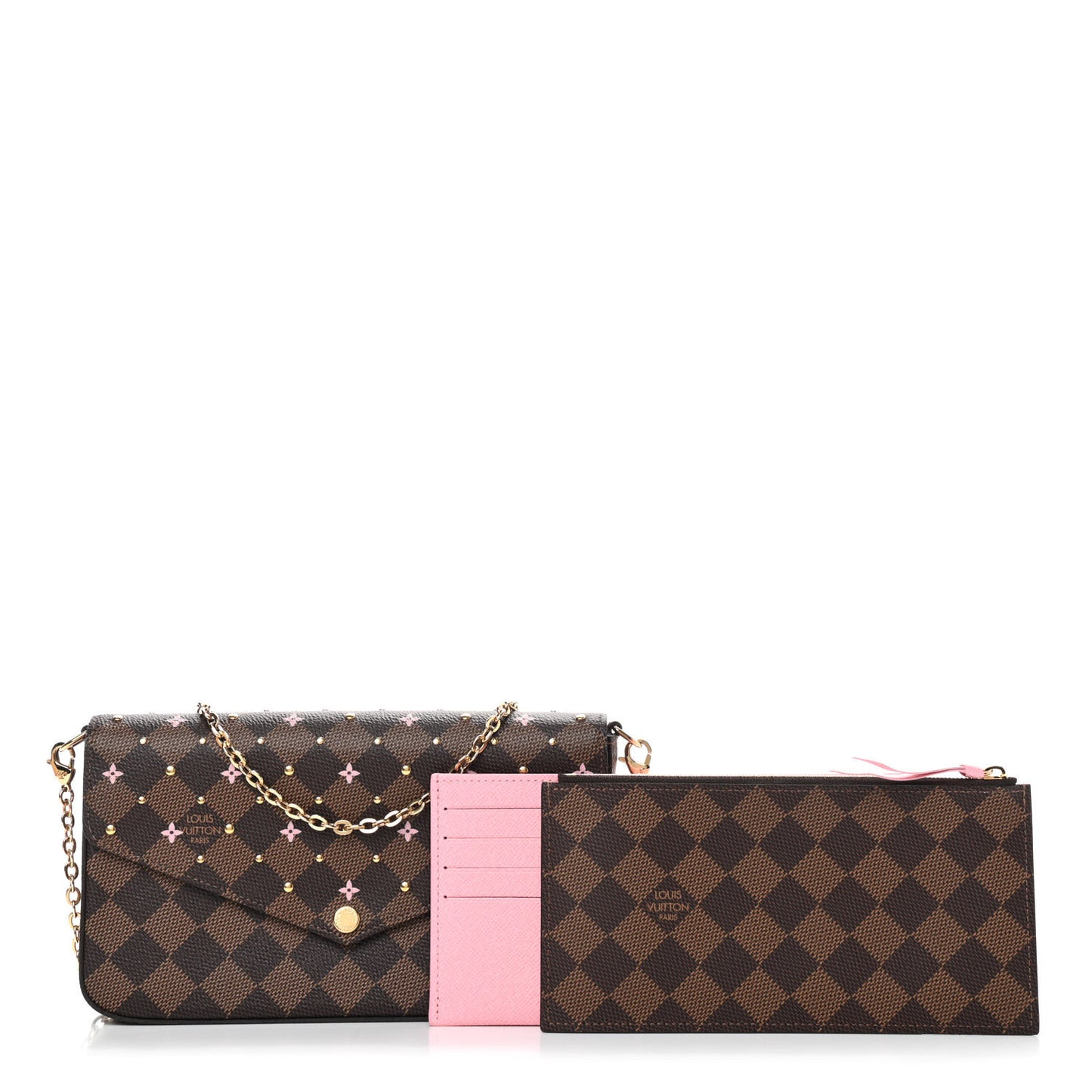 Damier Ebene Studded Pochette Felicie Chain Wallet