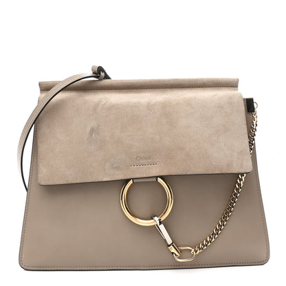 Chloe Calfskin Suede Medium Faye Shoulder Bag Motty Grey 1 of 9