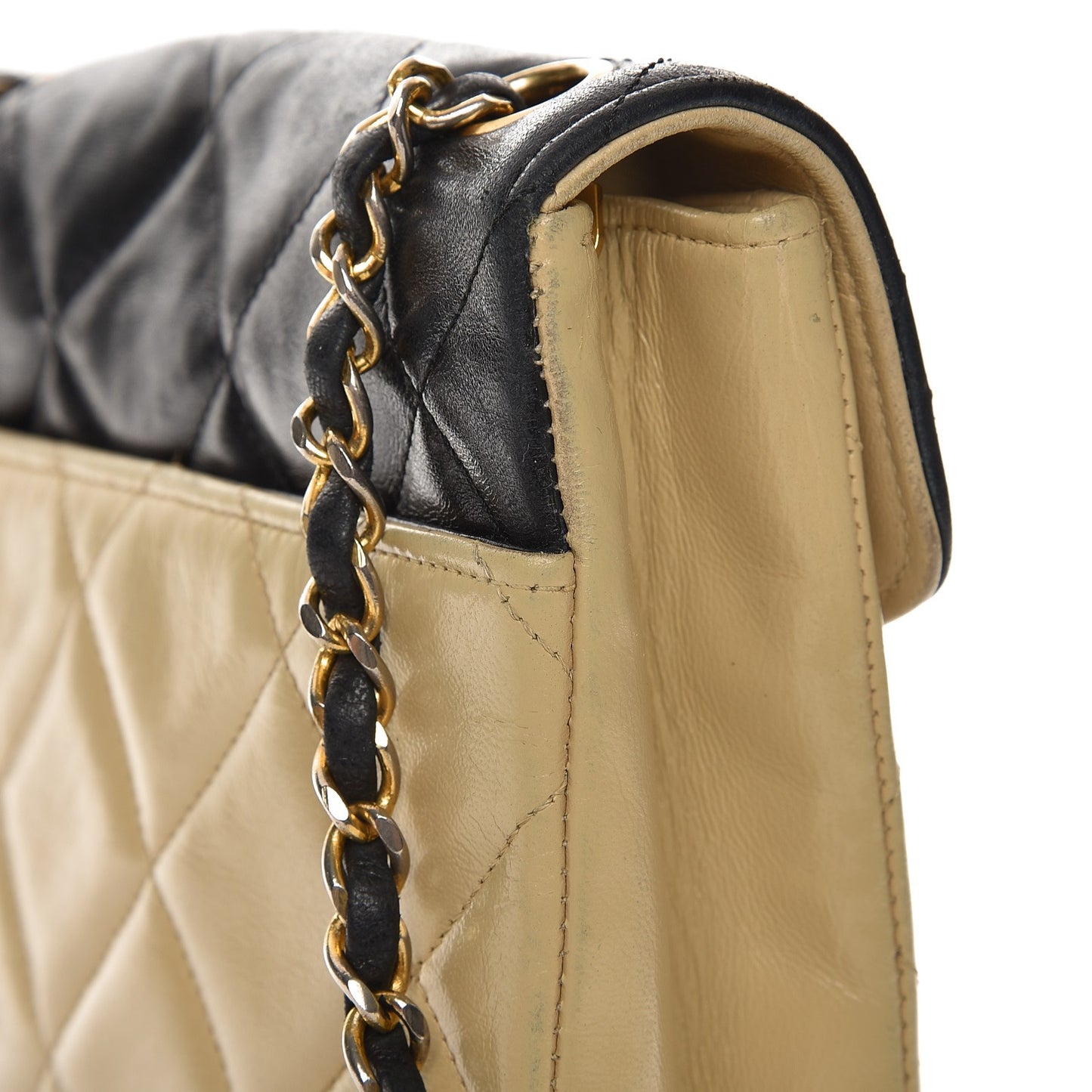 Lambskin Quilted Bi-Color Flap Beige Black