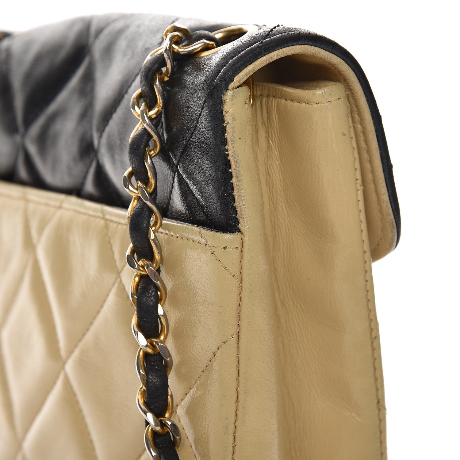 Chanel Lambskin Quilted Bi-Color Flap Beige Black 10 of 20
