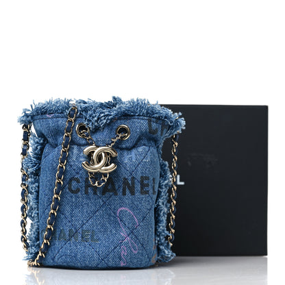 Chanel Denim Quilted Mood Mini Bucket With Chain Blue Multicolor 10 of 10