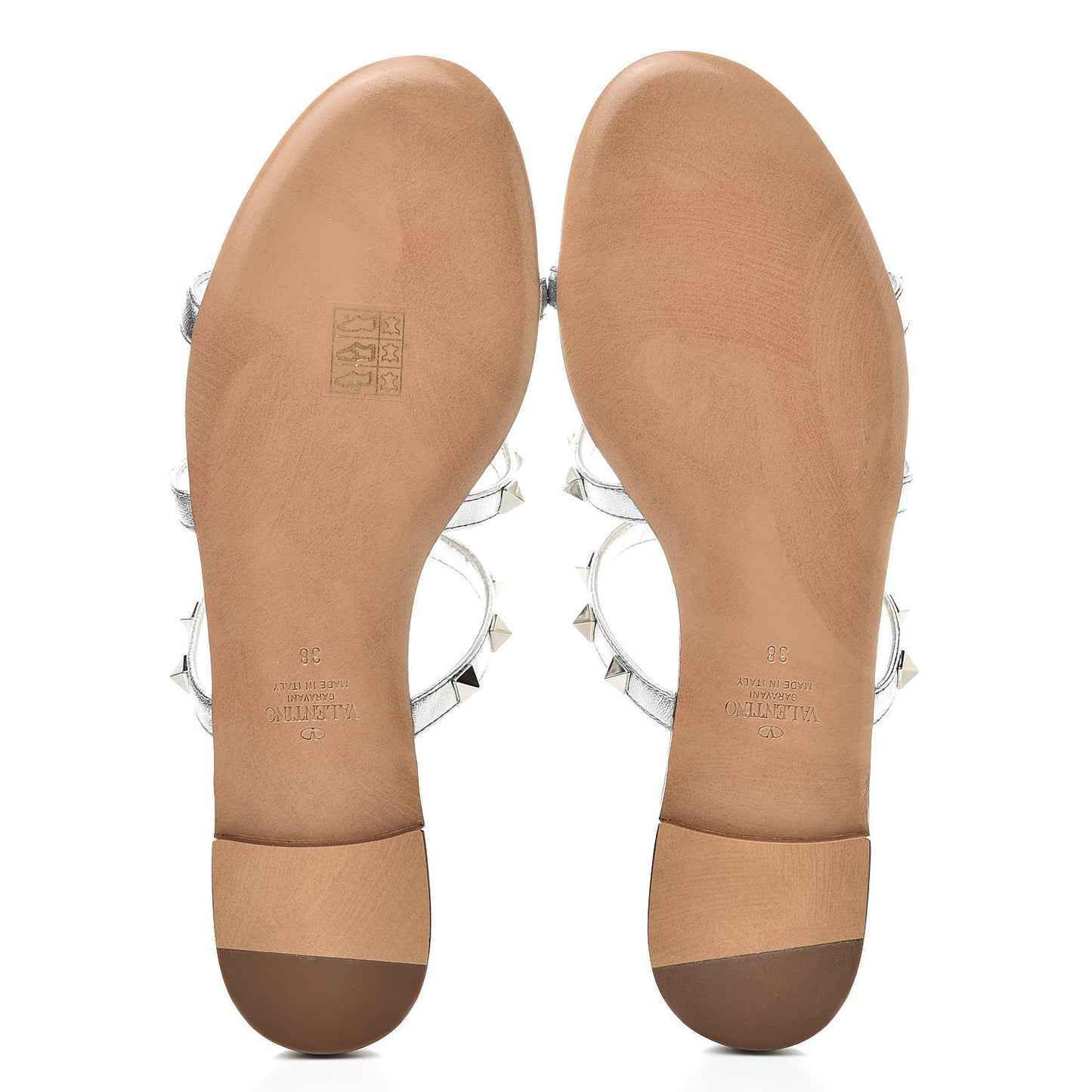 Metallic Nappa Rockstud Caged Flat Slide Sandals 38 Silver