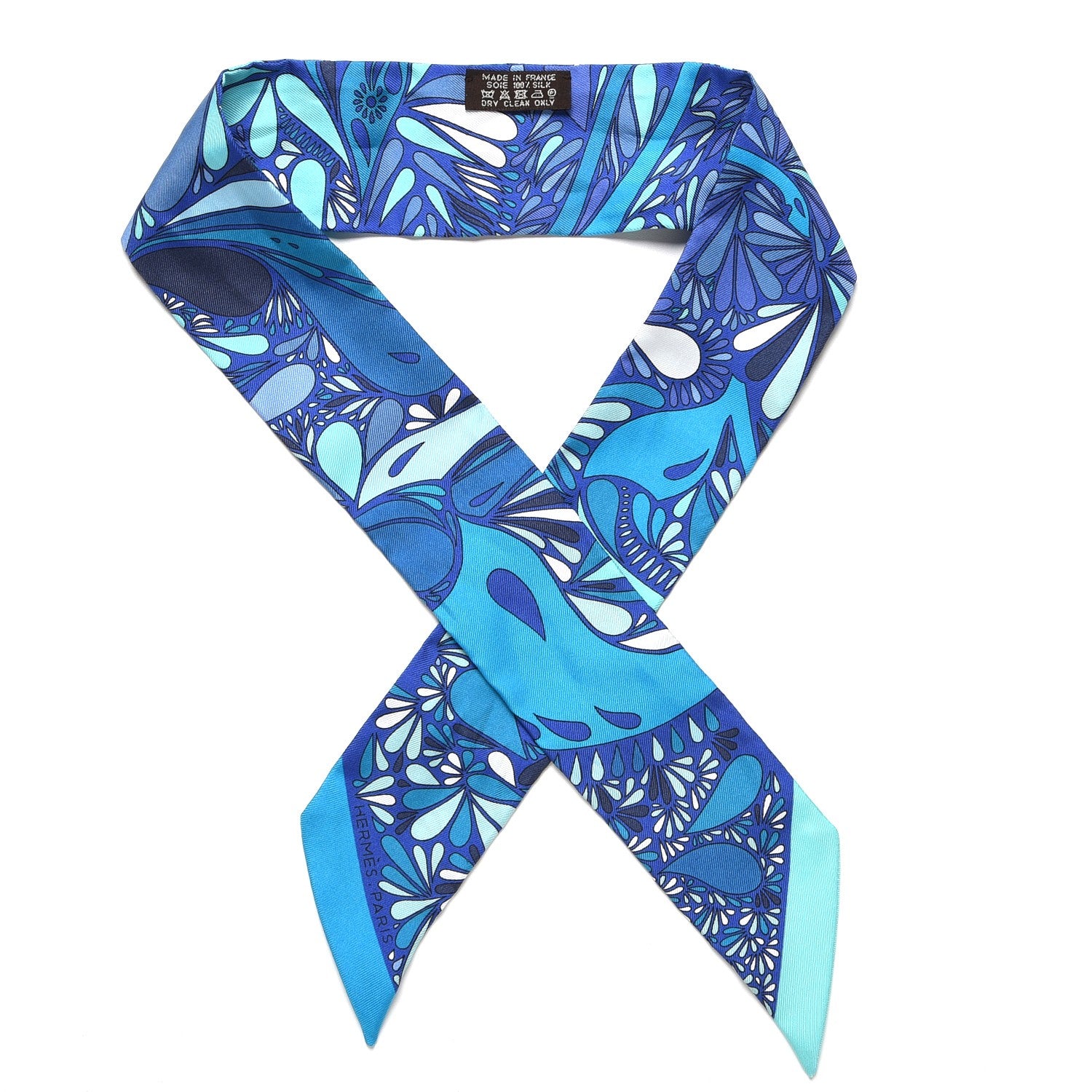 Hermes Silk Millefleurs du Mexique Twilly Canard Marine 1 of 5