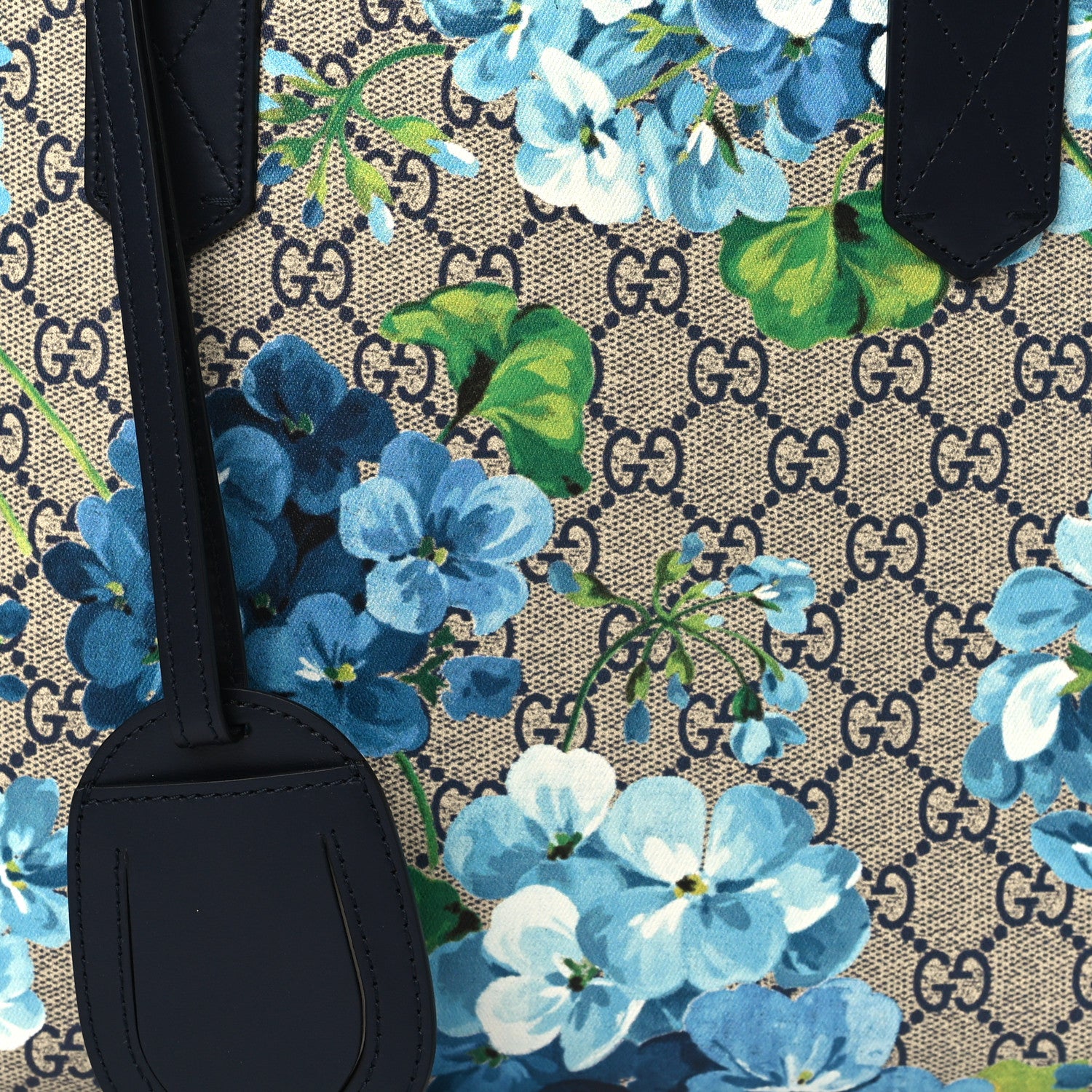 Gucci GG Supreme Monogram Blooms Small Reversible Tote Beige Blue Navy 7 of 9