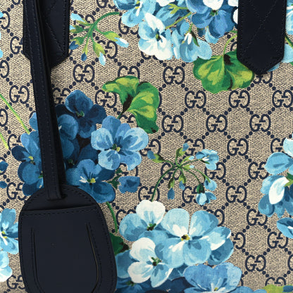 Gucci GG Supreme Monogram Blooms Small Reversible Tote Beige Blue Navy 7 of 9