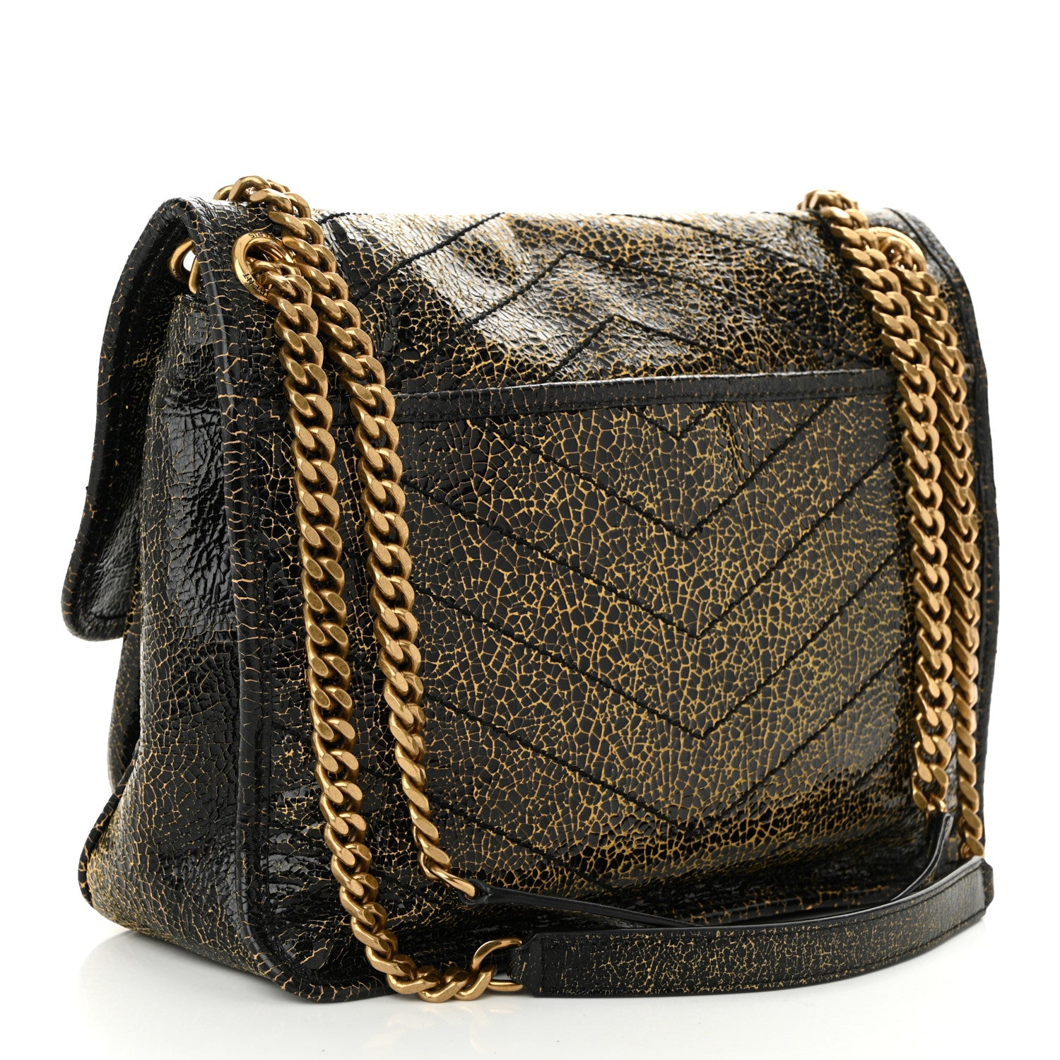 Saint Laurent Crinkled Calfskin Matelasse Monogram Medium Niki Chain Satchel  Black Ocra 3 of 10