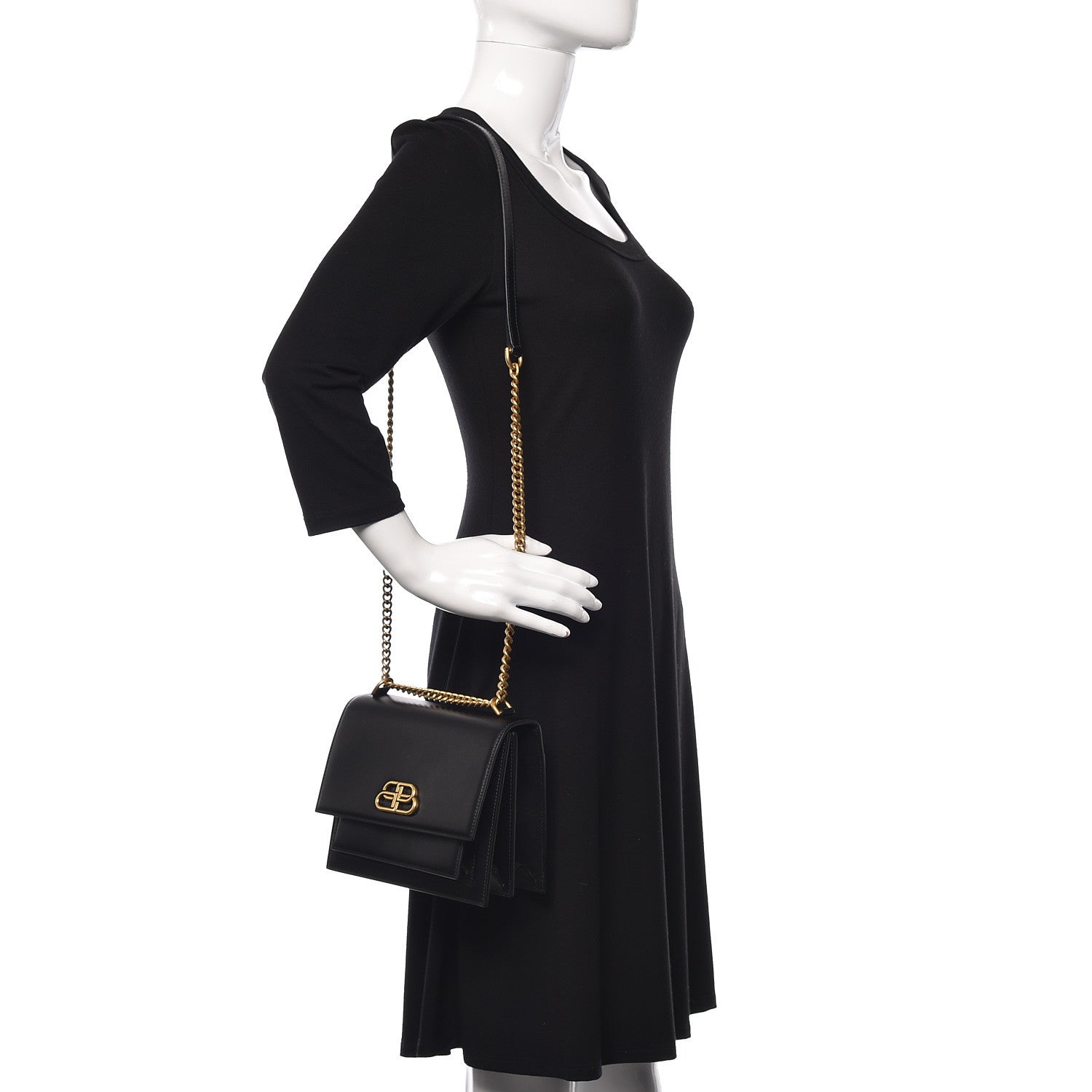 Balenciaga Box Calfskin S Sharp Chain Shoulder Bag Black 2 of 9