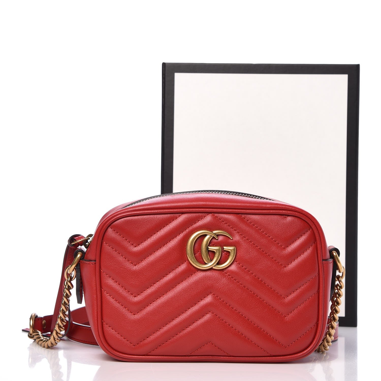 Gucci Calfskin Matelasse Mini GG Marmont Chain Shoulder Bag Hibiscus Red 8 of 8