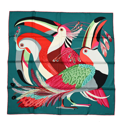Hermes Silk Toucans De Paradis Scarf 90 Vert Fuchsia Rouge 1 of 5
