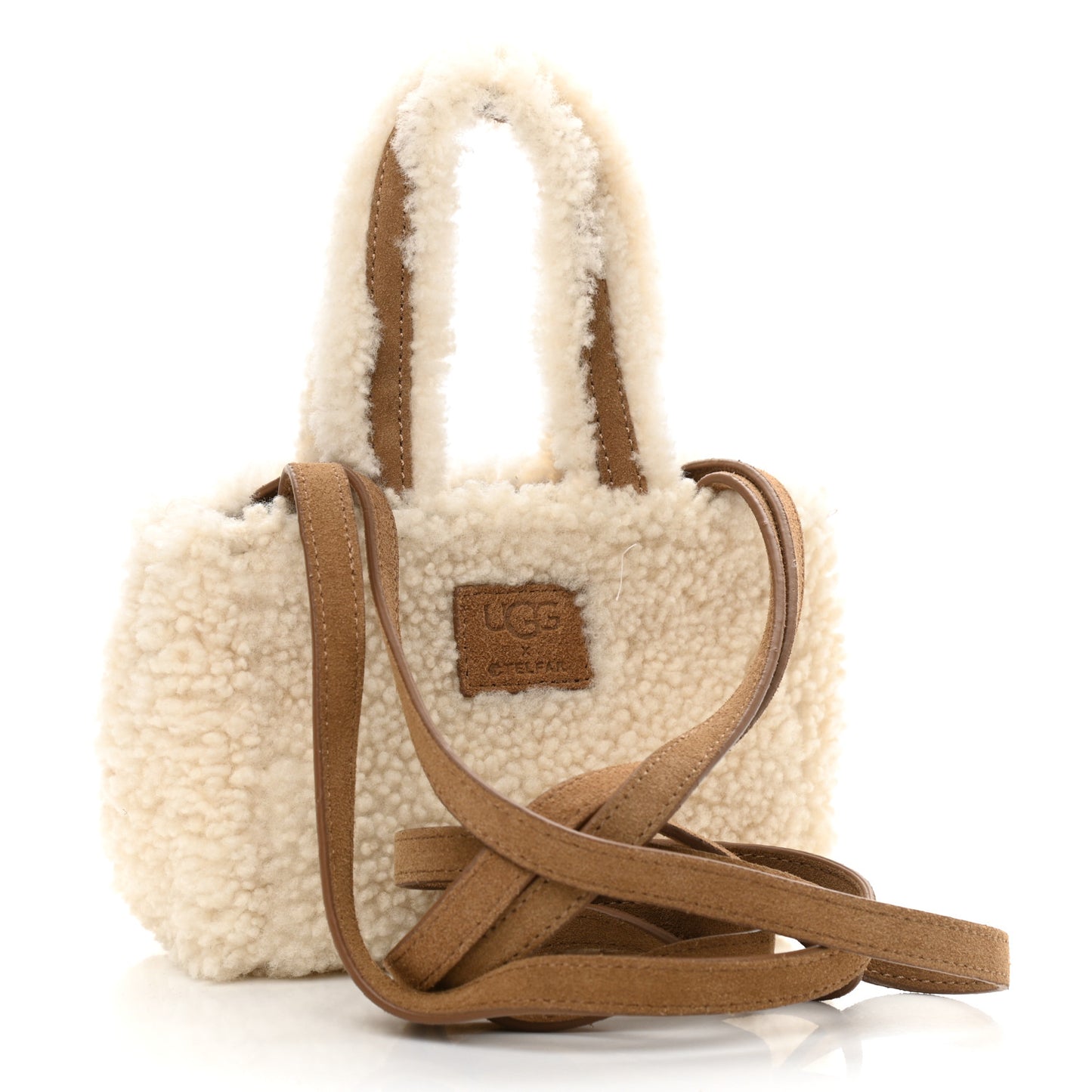 X UGG Suede Shearling Reverse Small Shopping Bag Natural