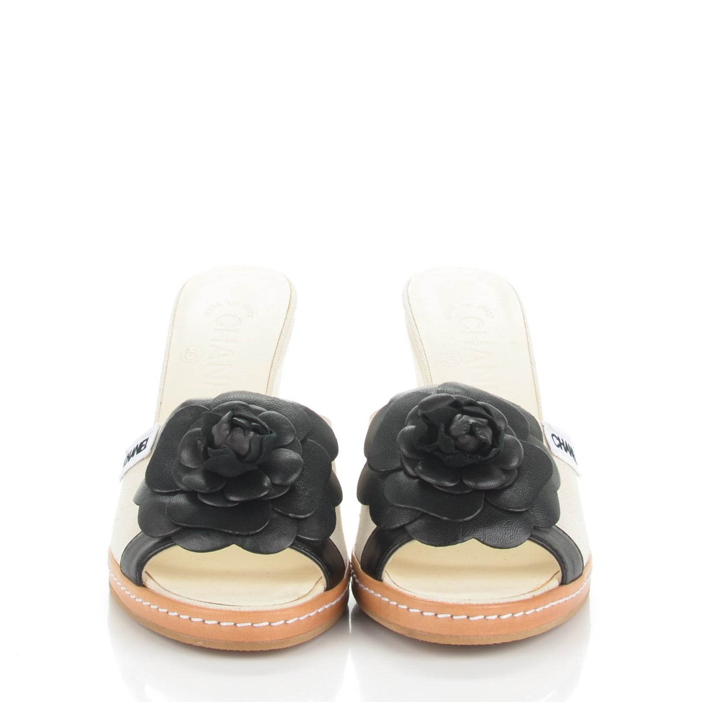 Canvas Camellia Wedge Sandals 36.5 Off White Black