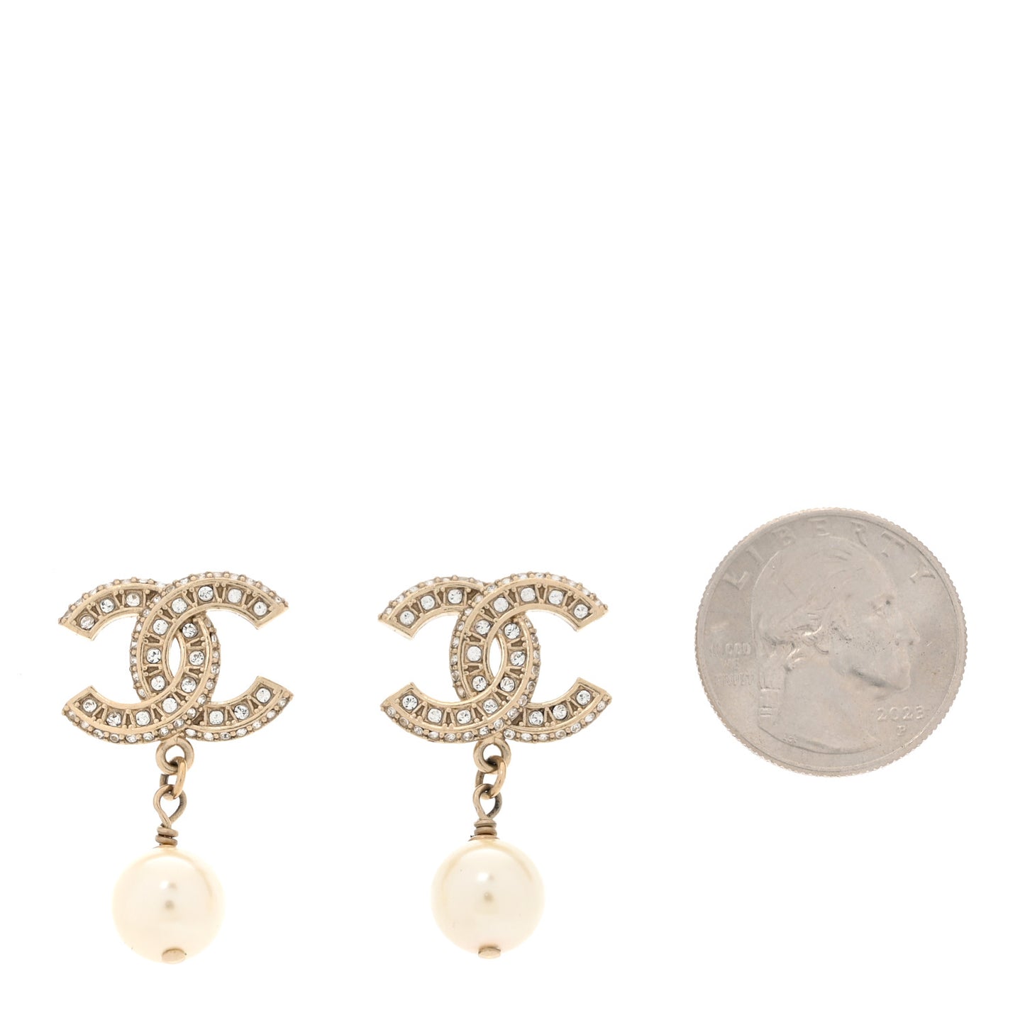 Crystal Timeless CC Pearl Drop Earrings Light Gold