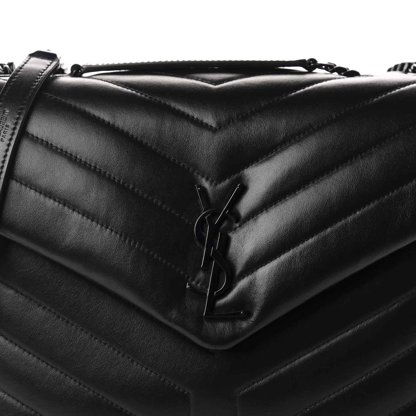 Calfskin Y Quilted Monogram Medium Loulou Chain Satchel Black