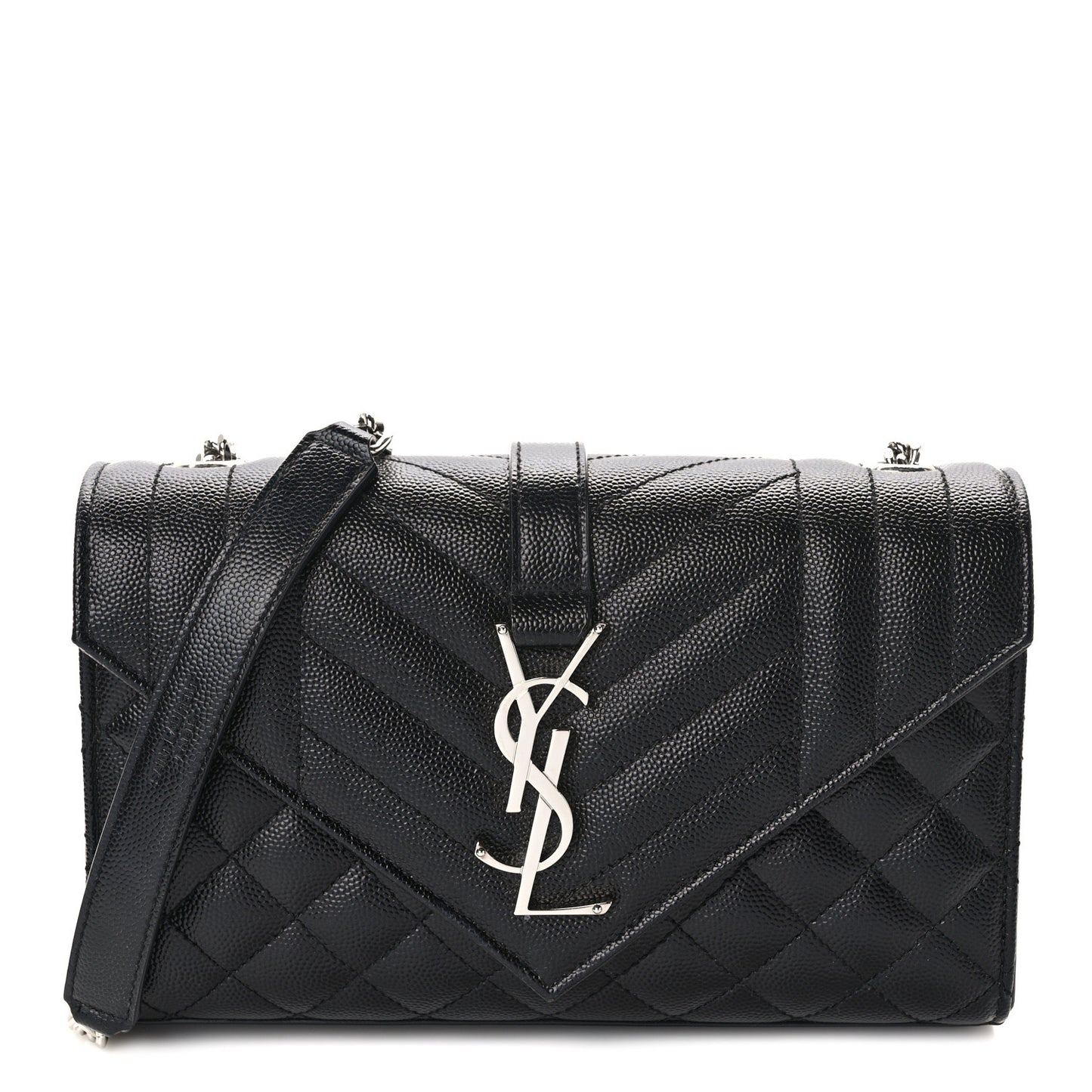 Grain De Poudre Textured Mixed Matelasse Triquilt Small Monogram Satchel Black