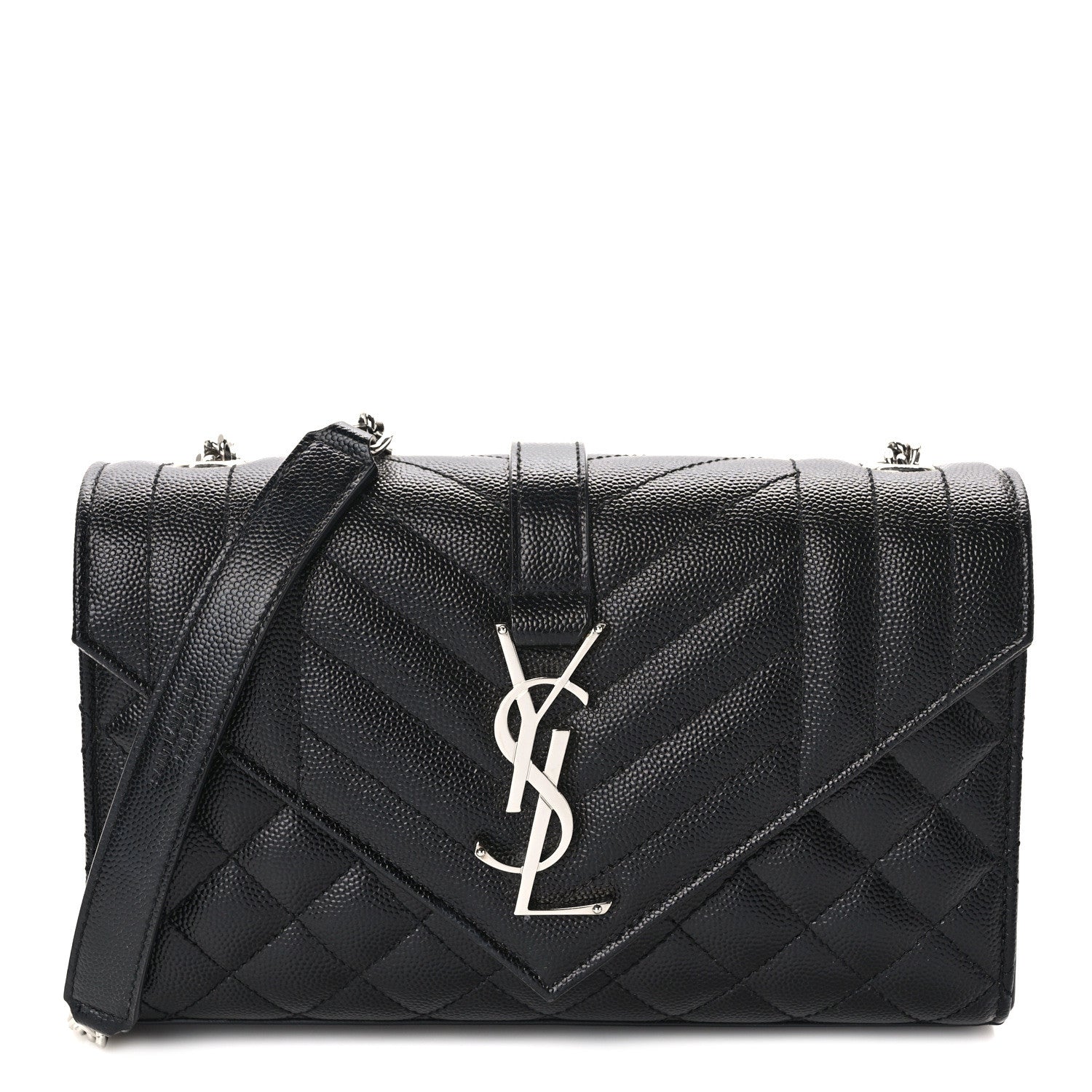 Saint Laurent Grain De Poudre Textured Mixed Matelasse Triquilt Small Monogram Satchel Black 1 of 10