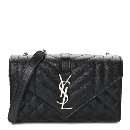 Saint Laurent Grain De Poudre Textured Mixed Matelasse Triquilt Small Monogram Satchel Black 1 of 10