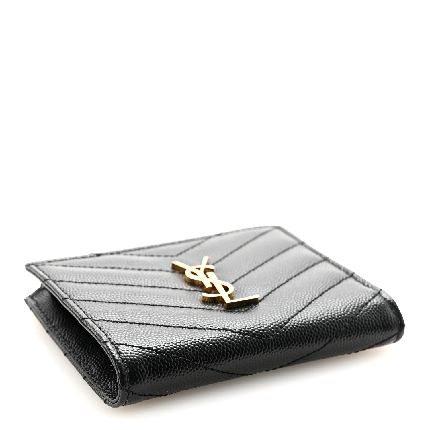Saint Laurent Grain De Poudre Matelasse Chevron Monogram Zipped Two-Part Wallet Black 4 of 7