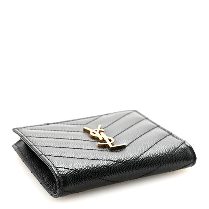 Saint Laurent Grain De Poudre Matelasse Chevron Monogram Zipped Two-Part Wallet Black 4 of 7