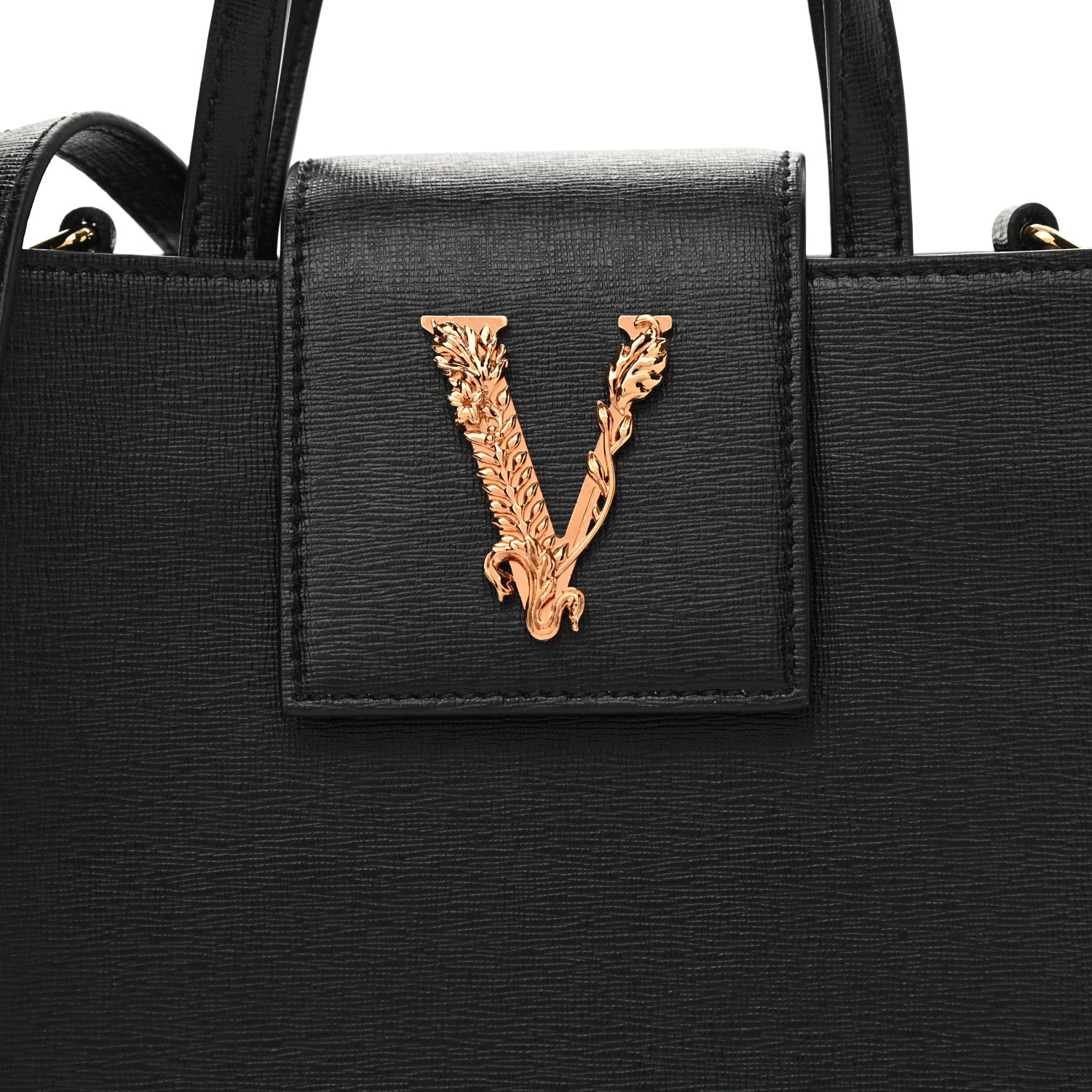Versace Saffiano Virtus Top Handle Shoulder Bag Black 7 of 7