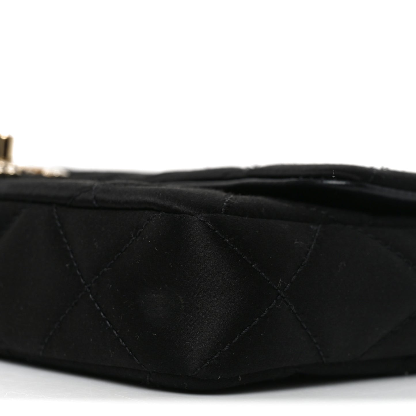 Satin Quilted Pearl CC Flap Clutch Black