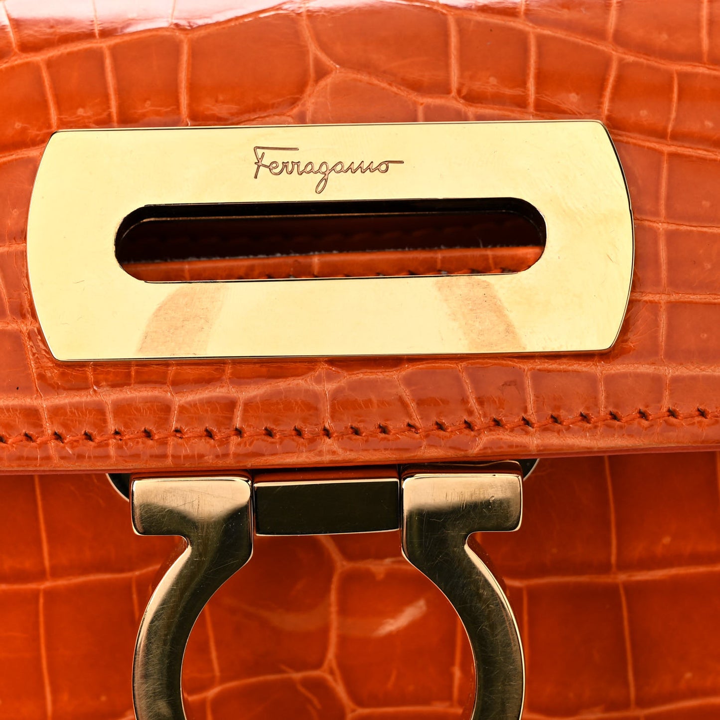 Crocodile Gancini 2-Way Top Handle Bag Orange