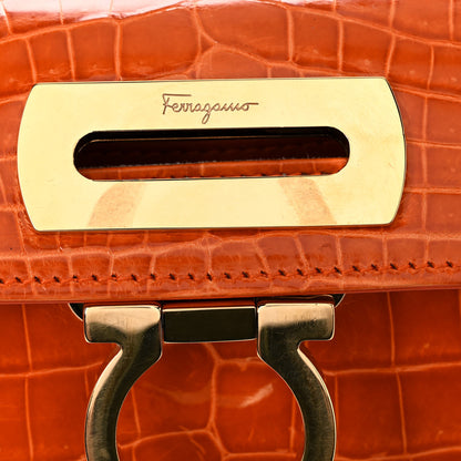 Salvatore Ferragamo Crocodile Gancini 2-Way Top Handle Bag Orange 13 of 17
