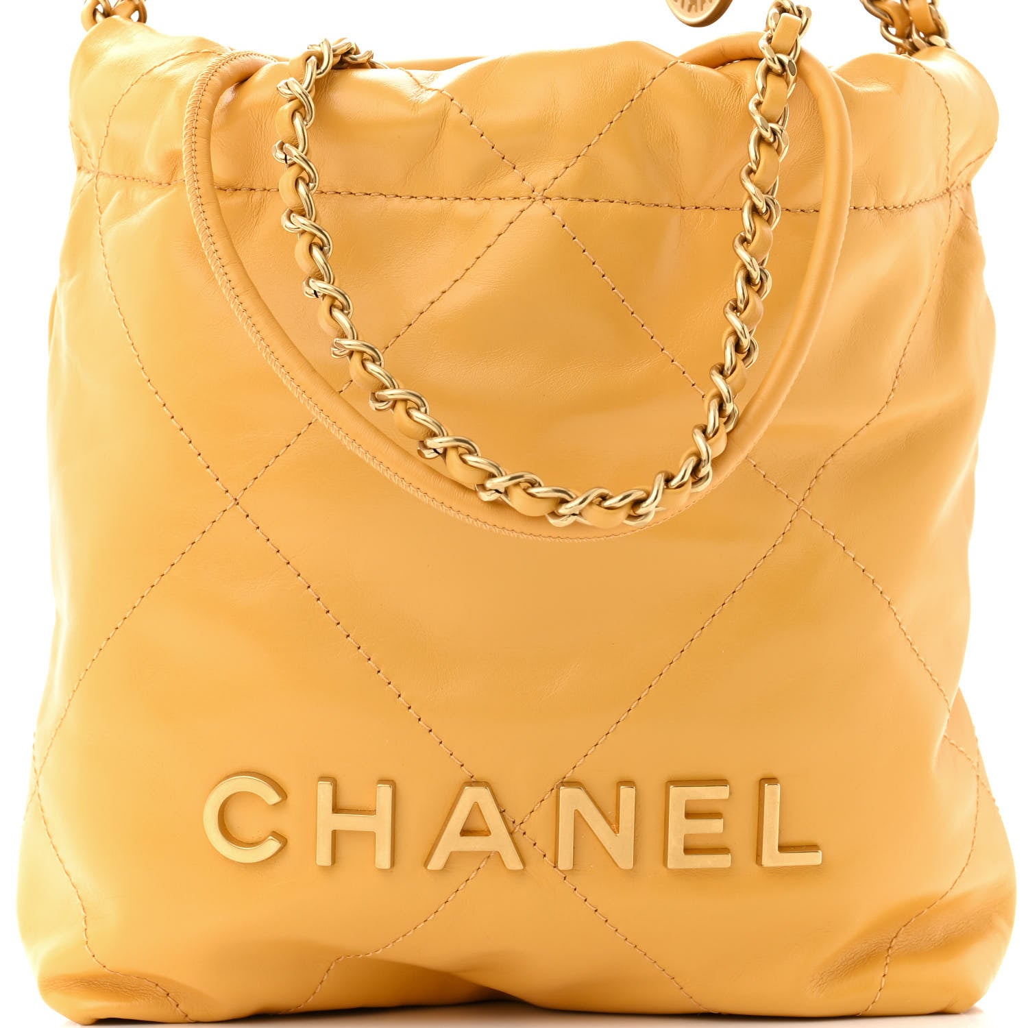 Chanel Shiny Calfskin Quilted Mini Chanel 22 Yellow 8 of 10