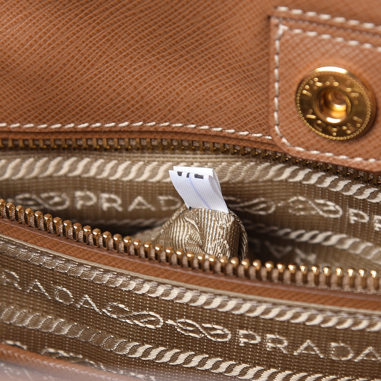 Prada Saffiano Lux Medium Bi-Color Tote Caramel Mimosa 8 of 13
