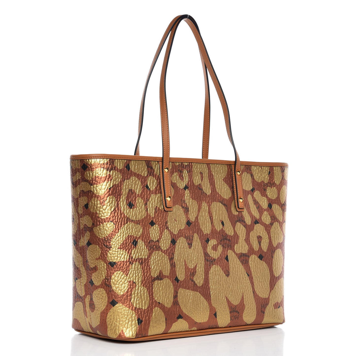Visetos Metallic Leopard Print Medium Anya Shopper Tote Cognac