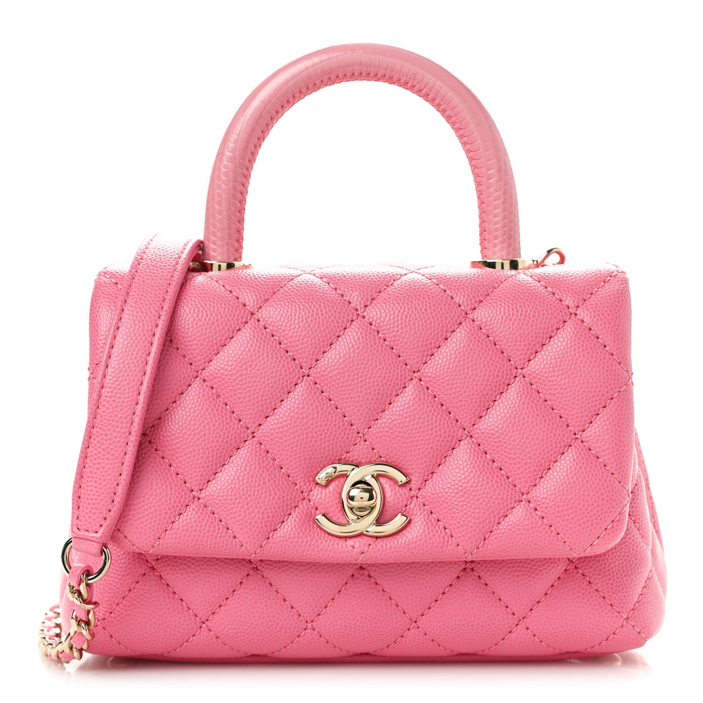 Caviar Quilted Lizard Embossed Extra Mini Coco Handle Flap Pink