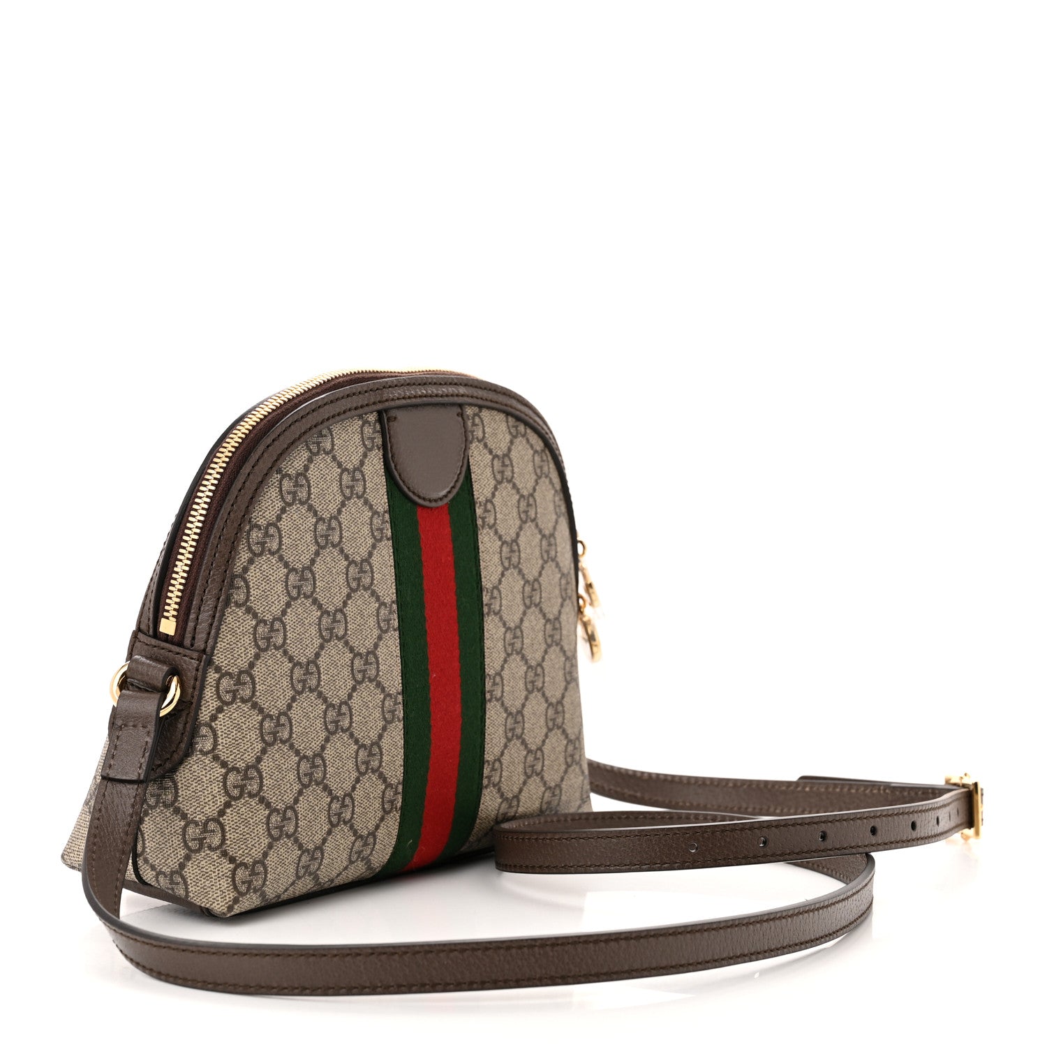 Gucci GG Supreme Monogram Textured Dollar Calfskin Web Small Ophidia Dome Shoulder Bag Beige Ebony New Acero 3 of 11