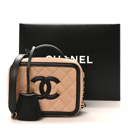 Chanel Caviar Quilted Small CC Filigree Vanity Case Beige Black 11 of 11