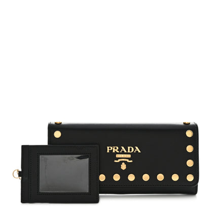 Prada City Calf Studded Metal Continental Flap Travel Wallet Black 3 of 11