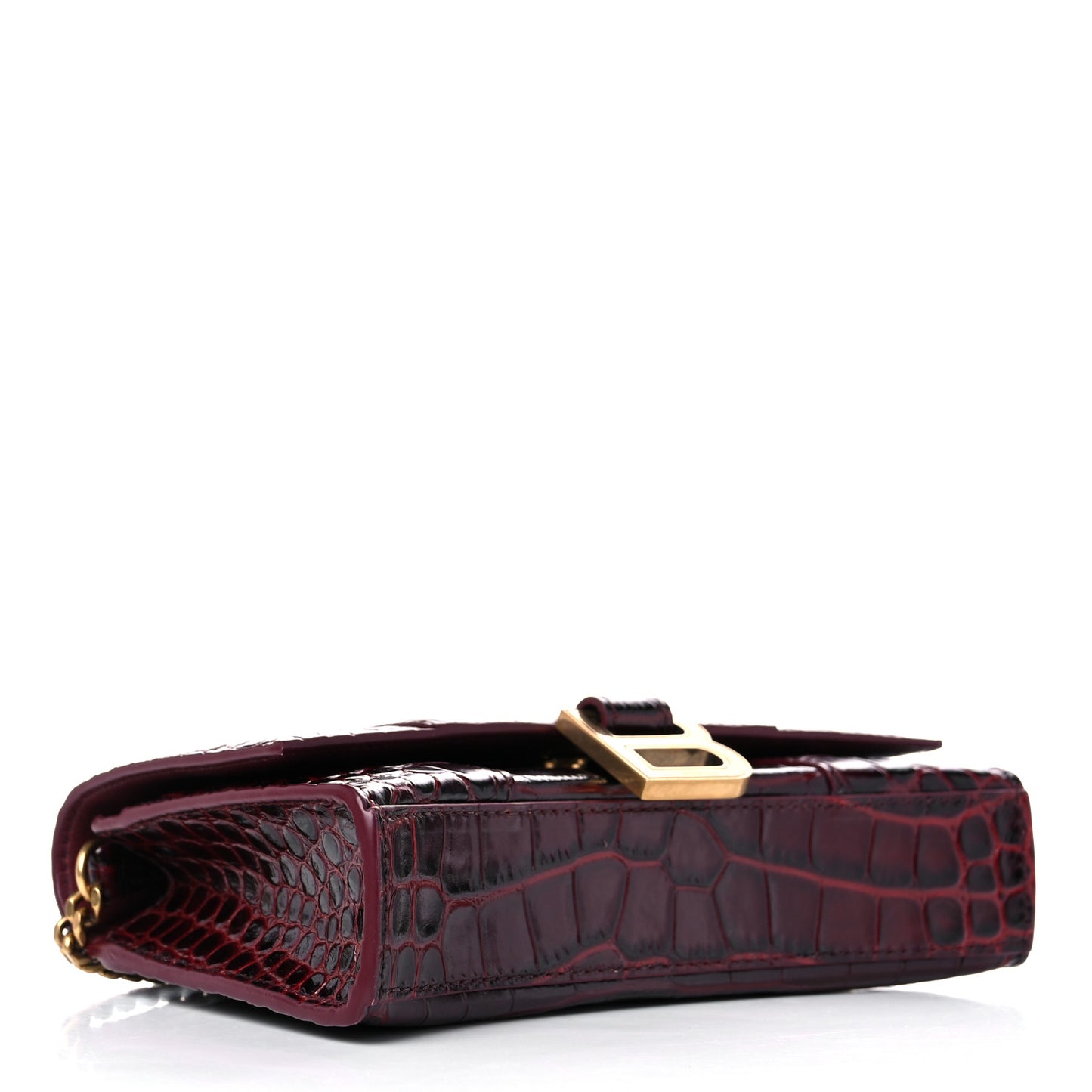 Shiny Calfskin Crocodile Embossed Hourglass Chain Bag Dark Red