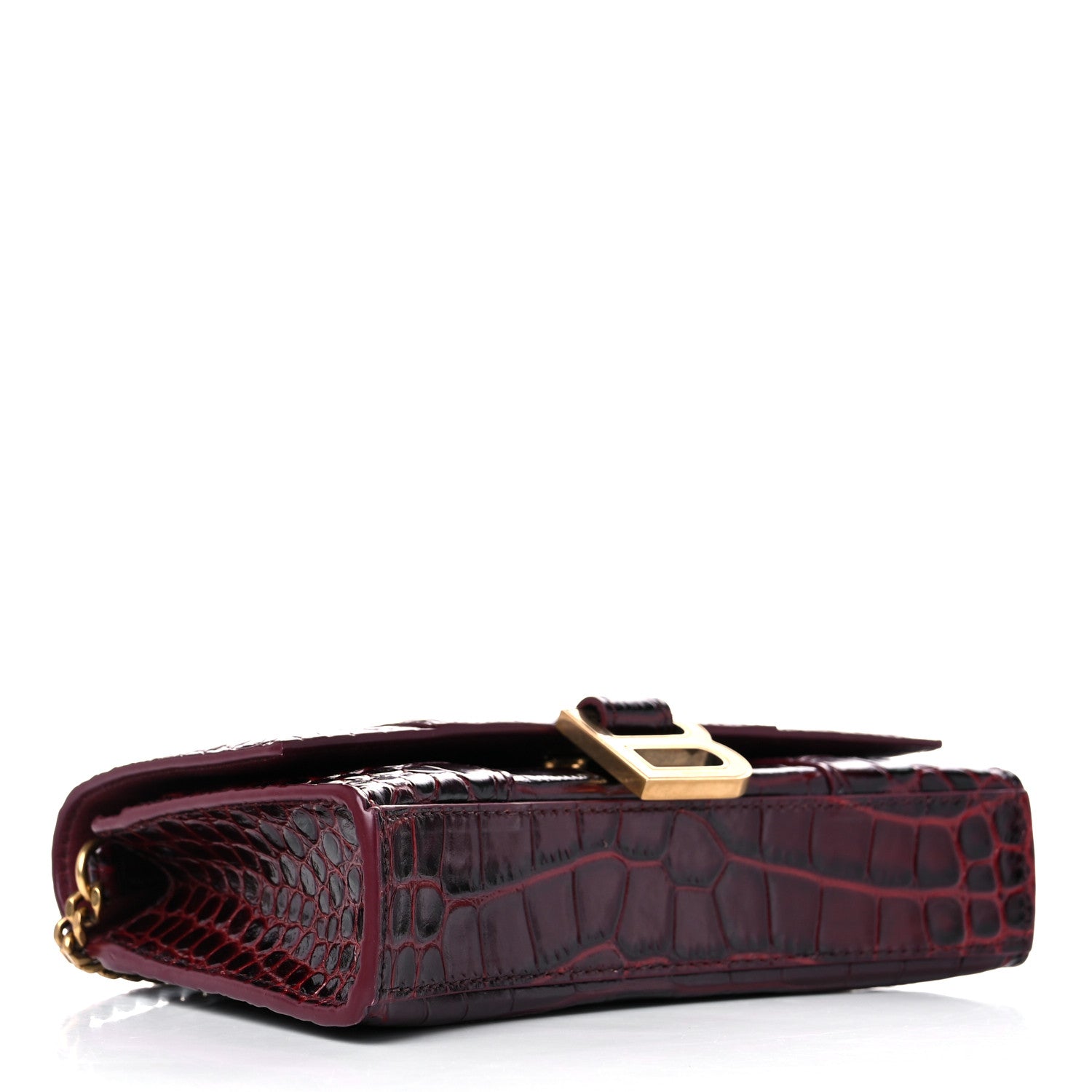 Balenciaga Shiny Calfskin Crocodile Embossed Hourglass Chain Bag Dark Red 4 of 9