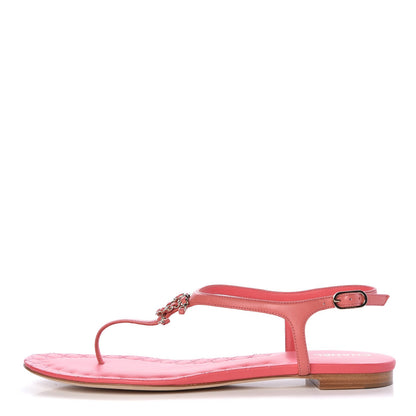 Chanel Lambskin Chain CC Logo Thong Sandals 40 Pink 1 of 8