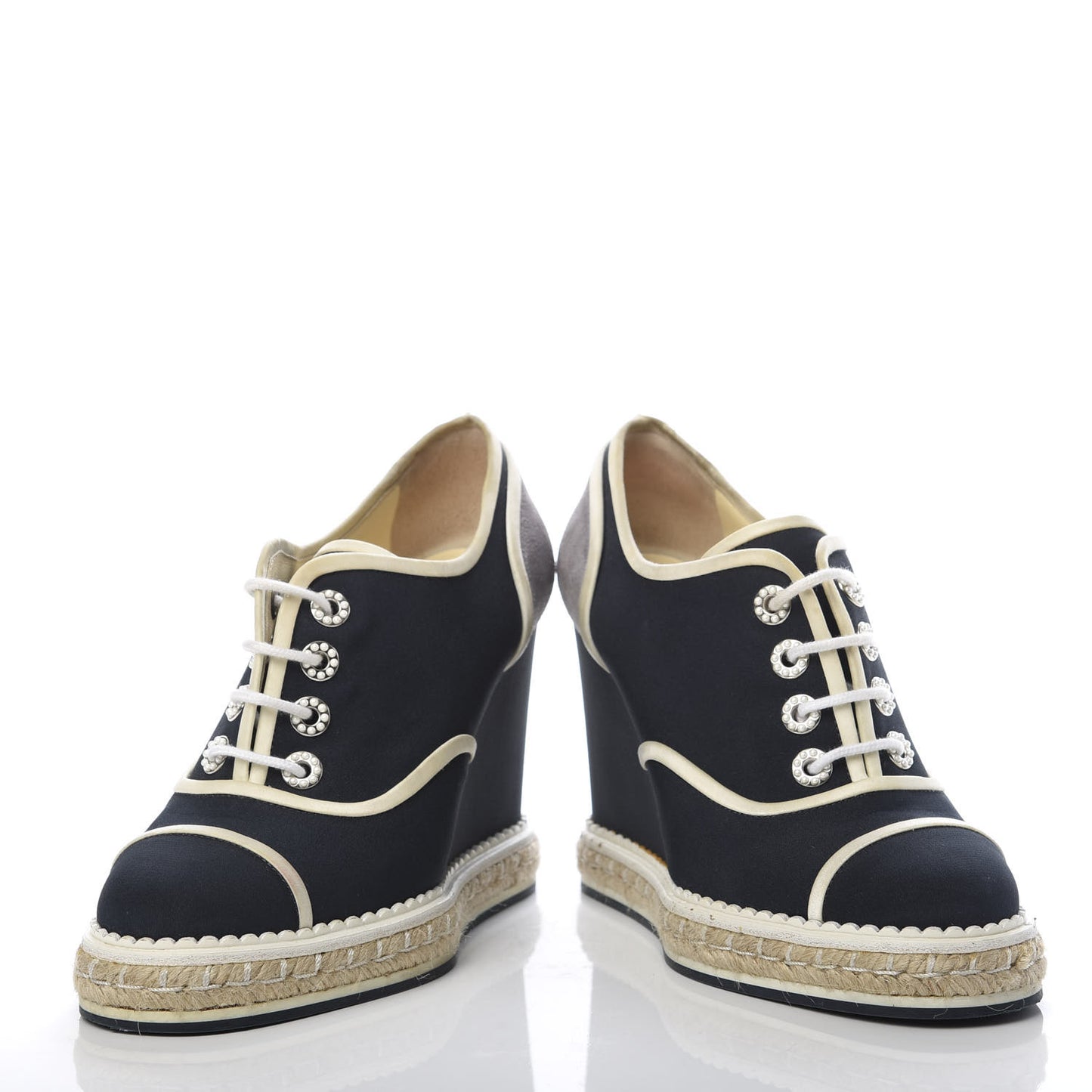 Raffia Lace Up Wedge Espadrilles 36 Grey Navy