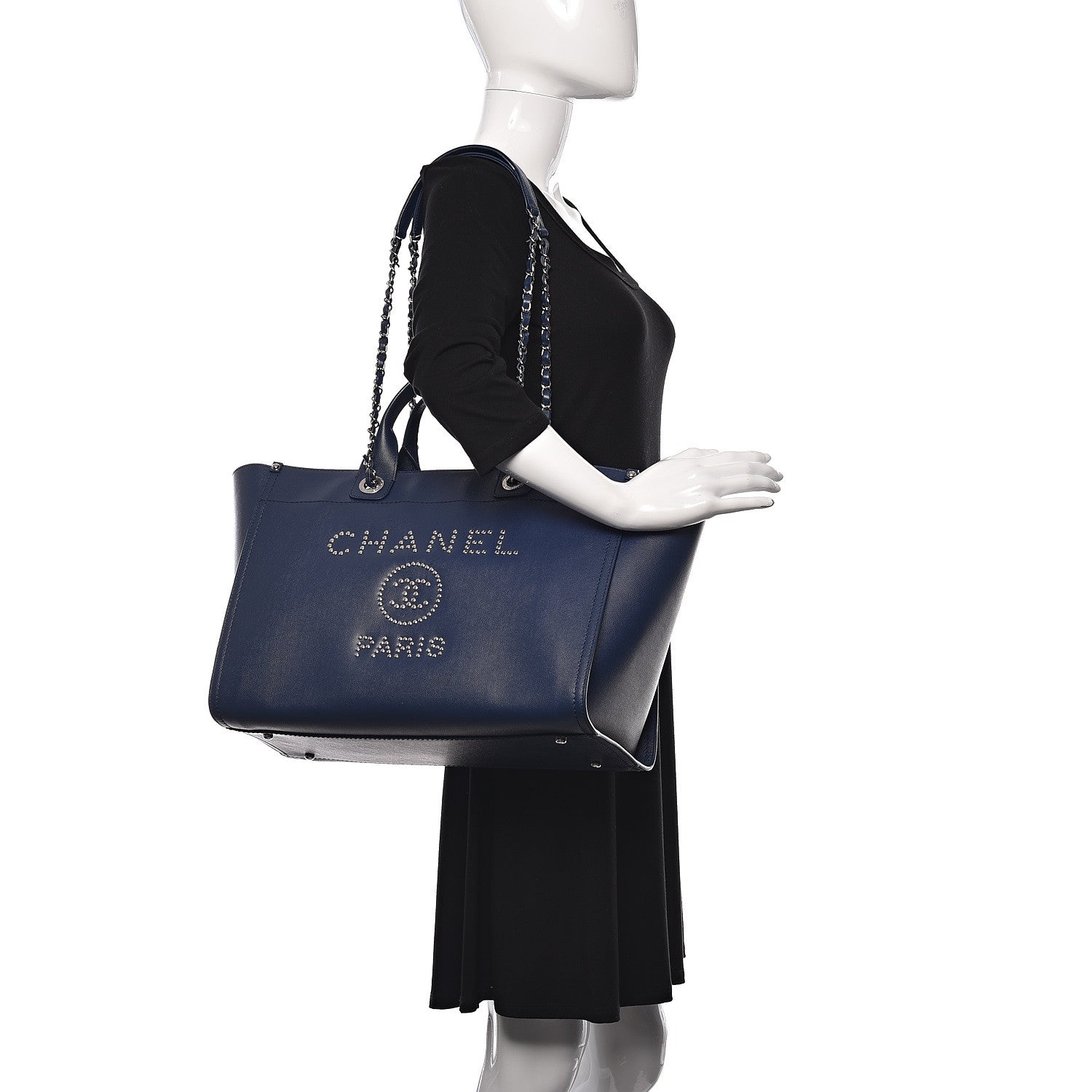 Chanel Caviar Large Studded Deauville Tote Navy 2 of 11