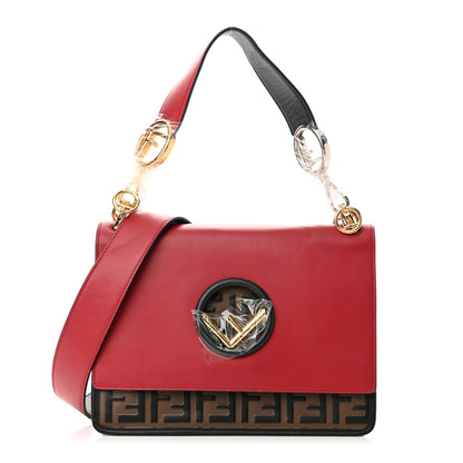 Fendi Vitello Century F is Fendi Bi-Color FF 1974 Embossed Kan I Shoulder Bag Fragola Maya Black 1 of 13