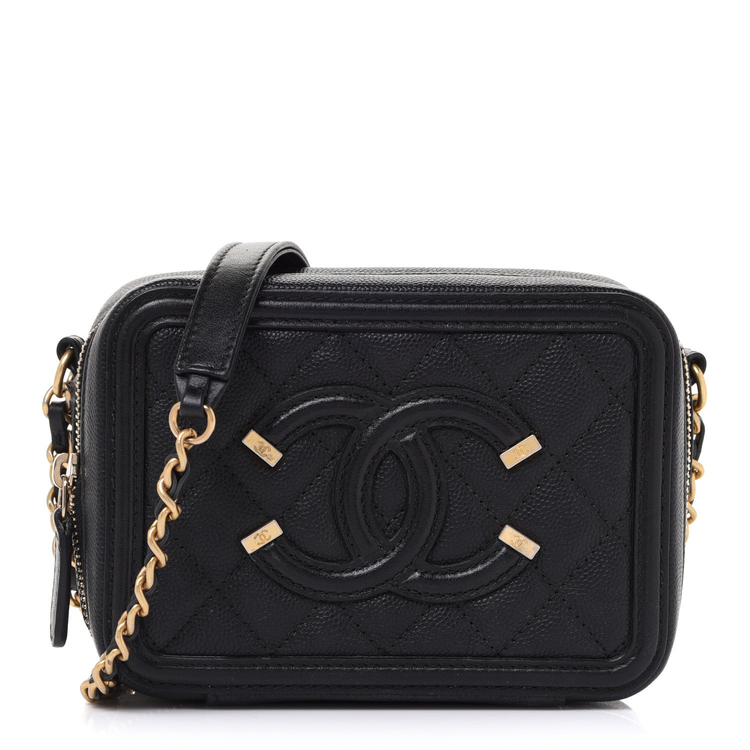 Chanel Caviar Quilted CC Filigree Vanity Clutch With Chain Black 1 of 11