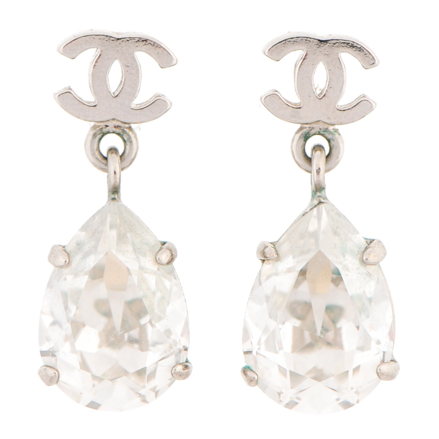 Crystal CC Drop Earrings Silver