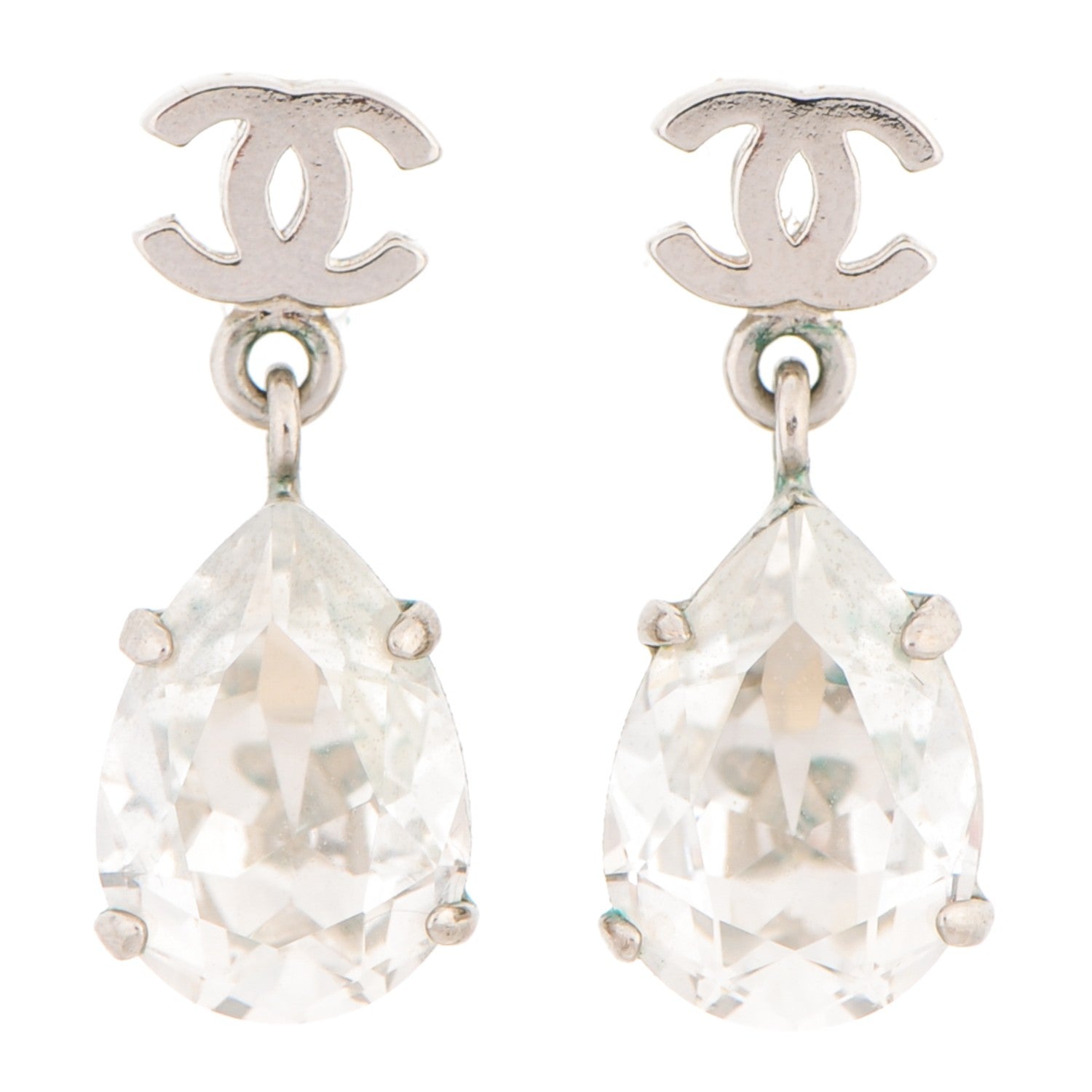 Chanel Crystal CC Drop Earrings Silver 1 of 3