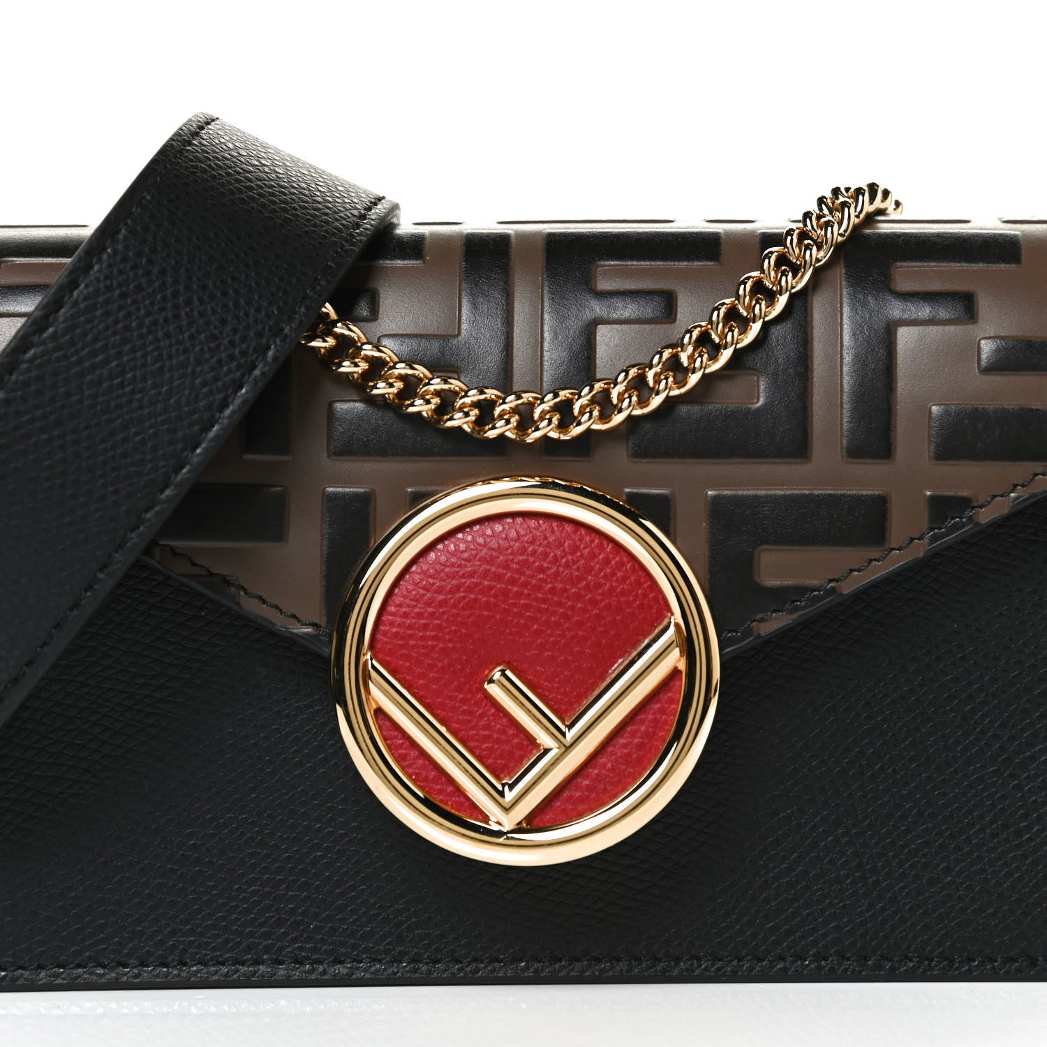 Fendi Vitello Cruise F is Fendi Bi-Color FF 1974 Embossed Envelope Belt Bag Maya Black 8 of 10